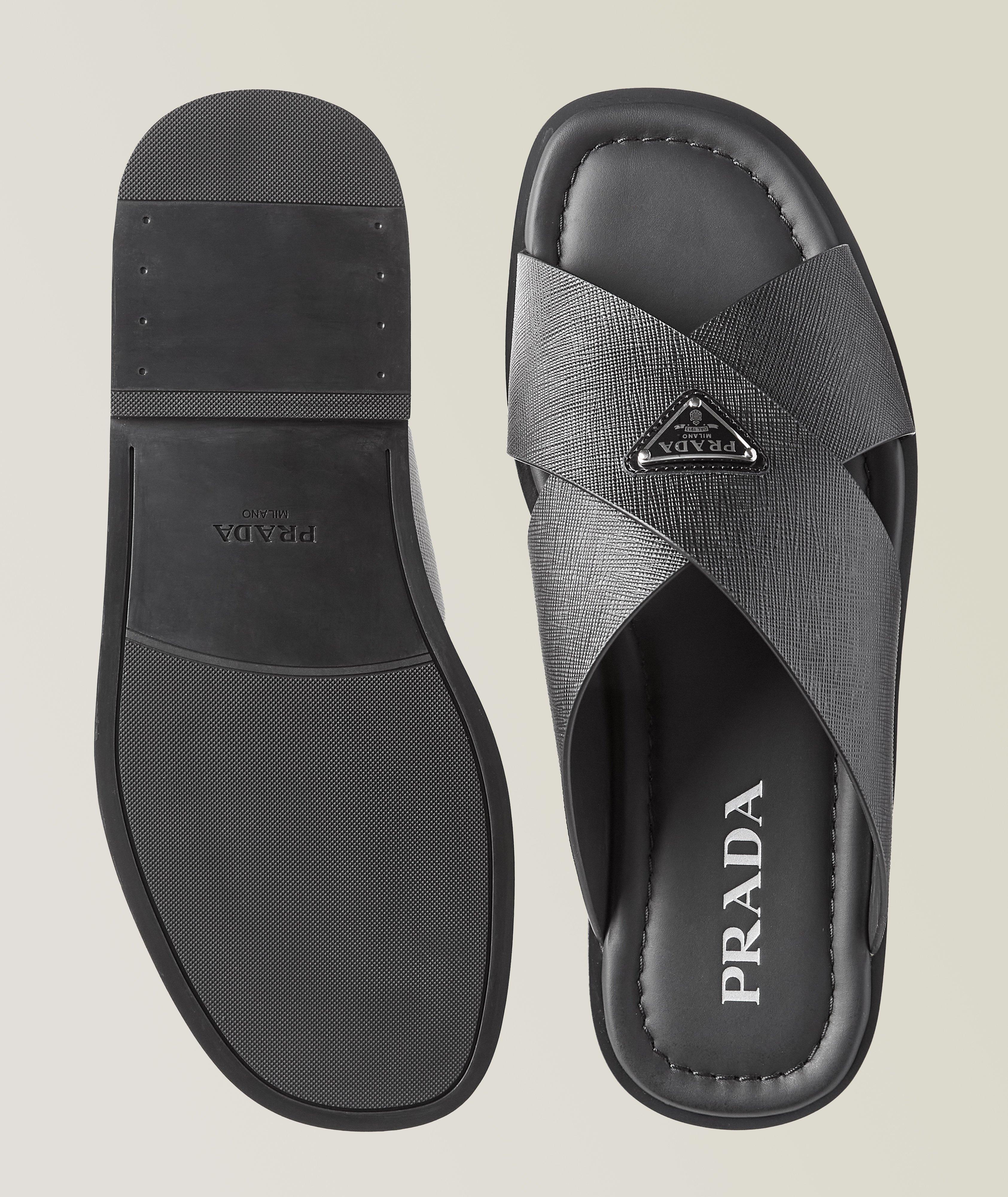 Triangle Logo Criss-Cross Leather Slides image 2