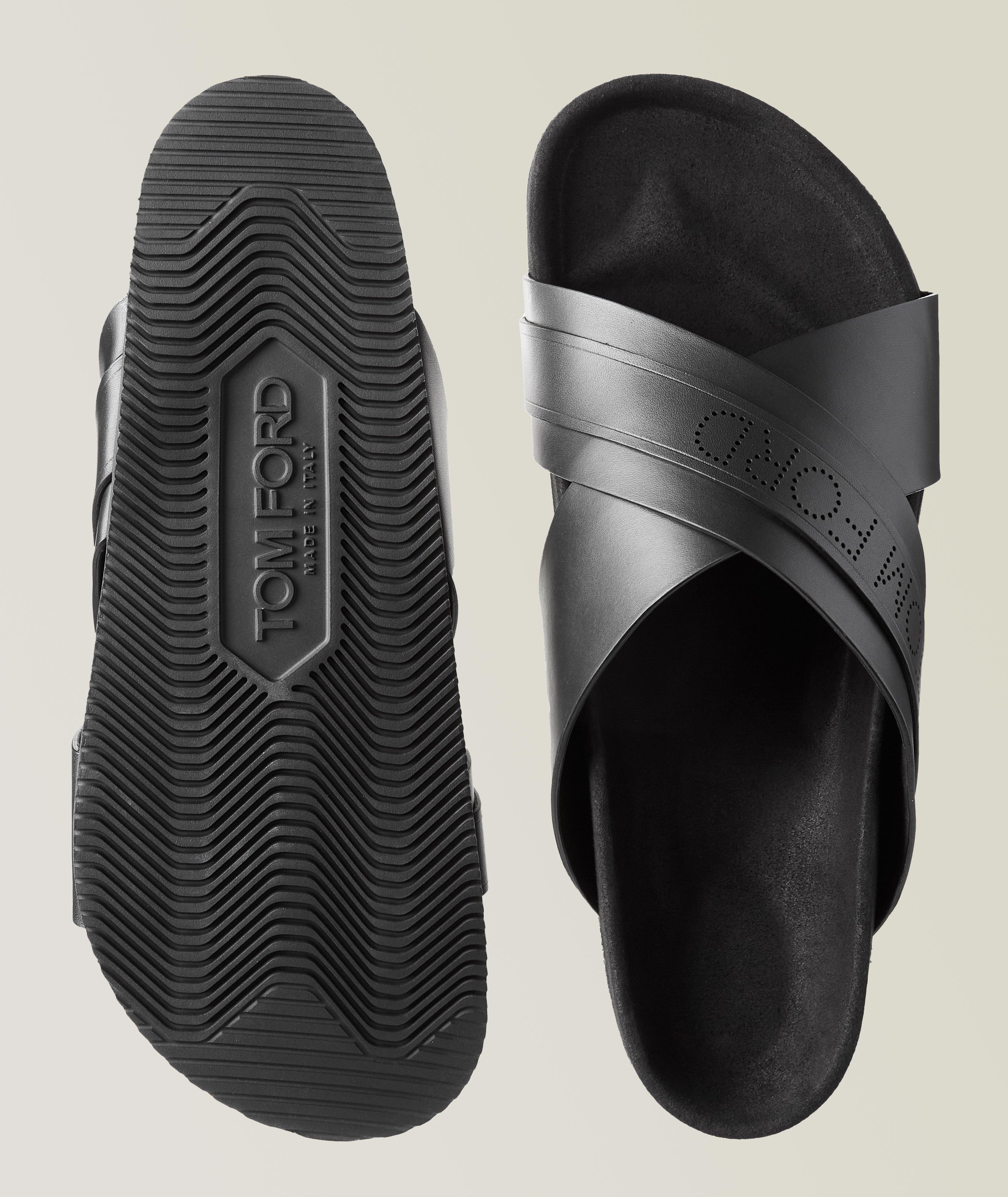 Criss-Cross Leather Slides image 2