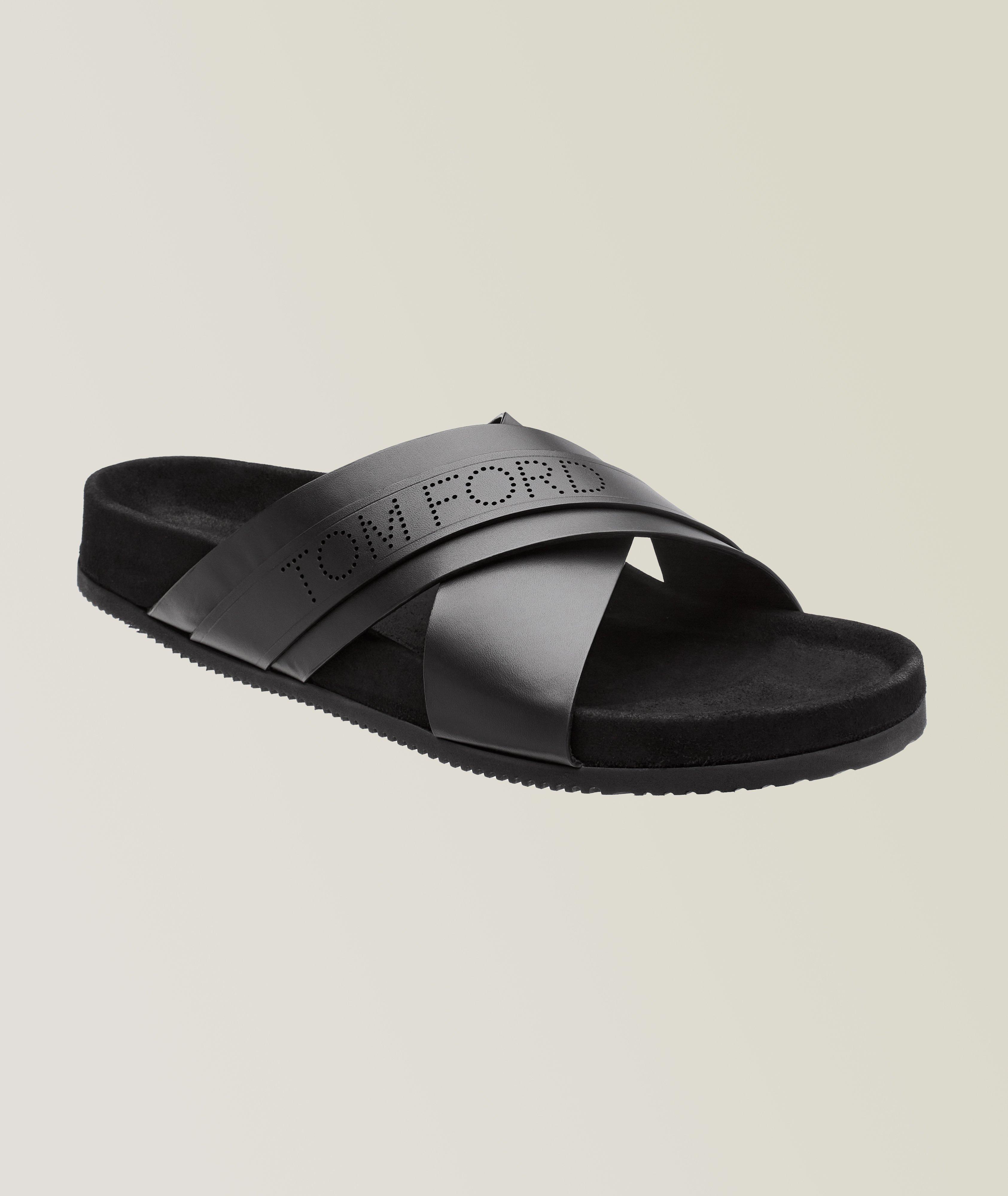 Criss-Cross Leather Slides image 0