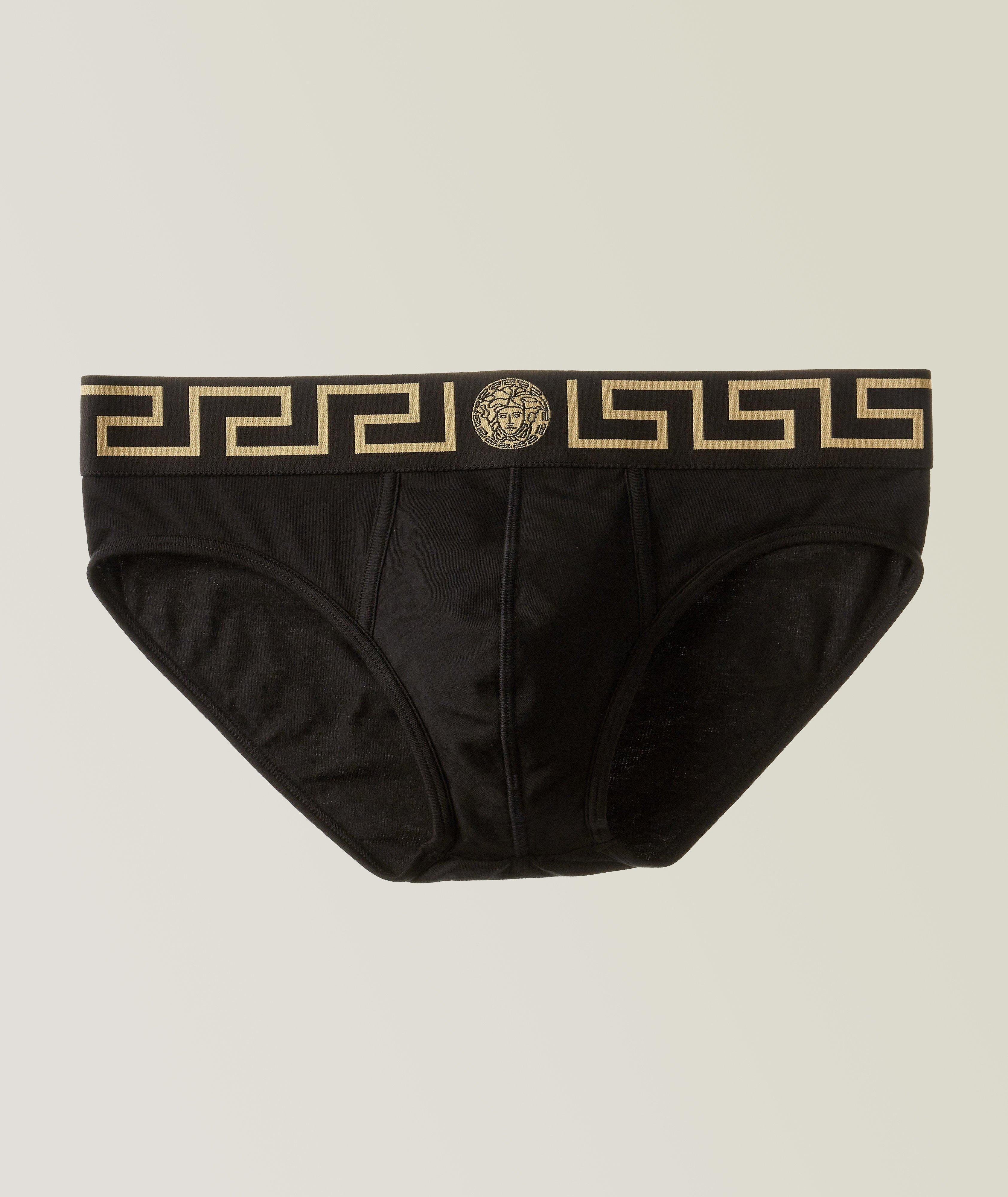 Versace Underwear Blue Greca Border Long Boxers Versace Underwear