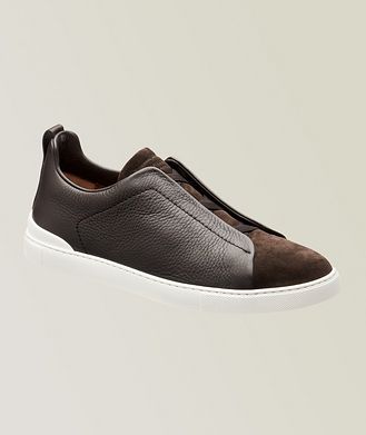 ZEGNA Triple Stitch Leather Suede Sneakers