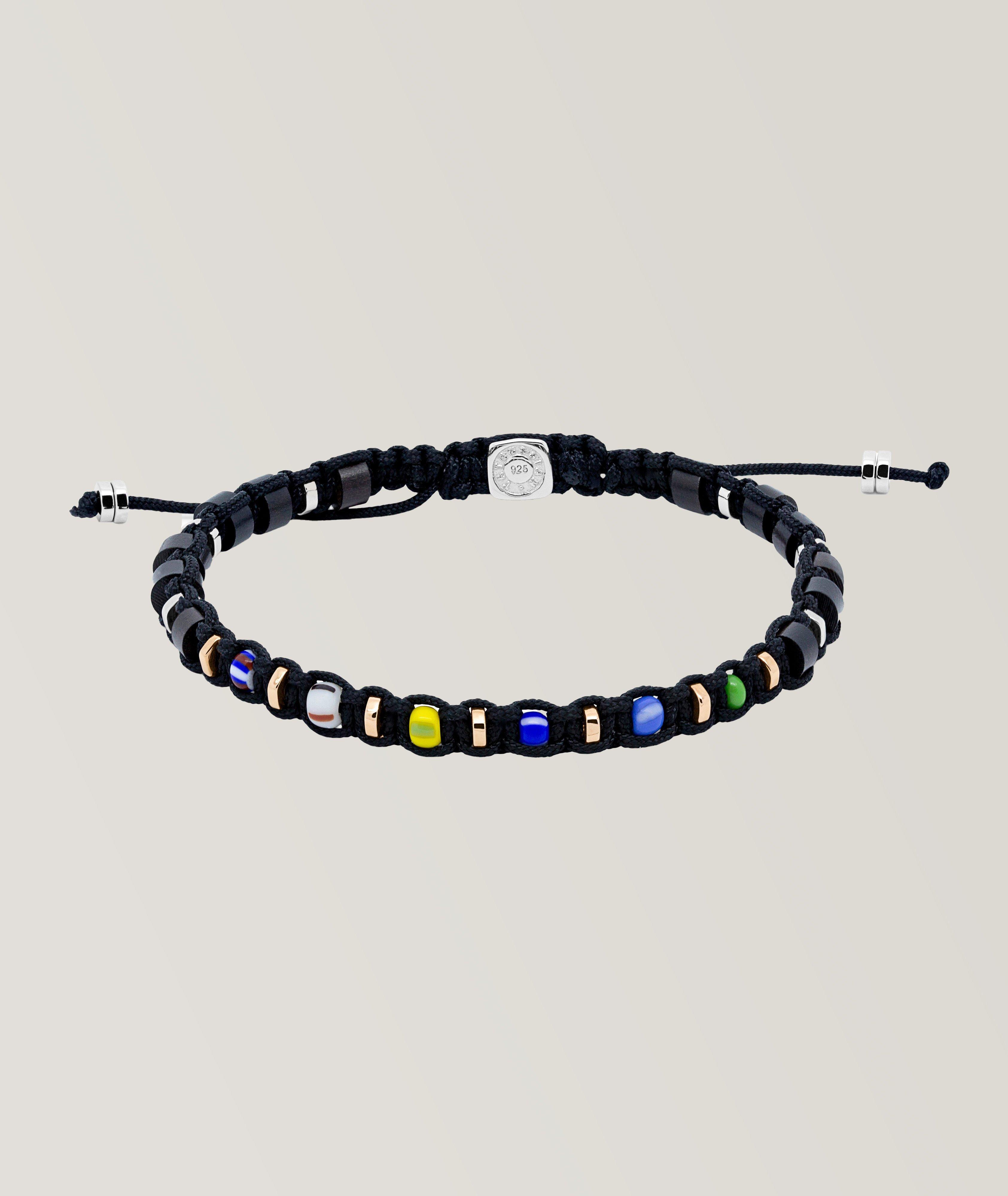 Tateossian Evil Eye Mini Popcorn Eco Leather Bracelet in Black | Size Medium