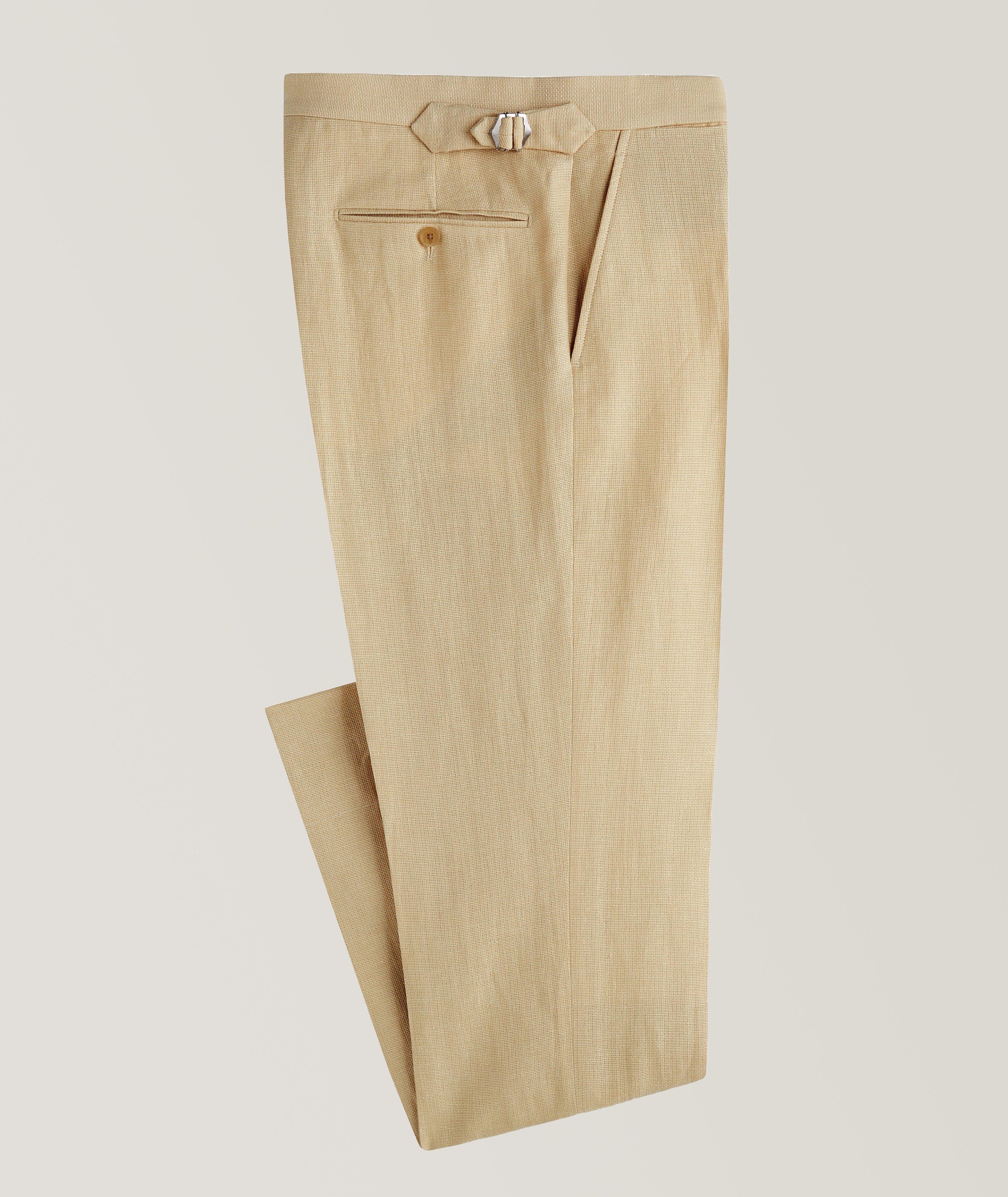Pantalon habillé en lin et soie à motif croisé image 0