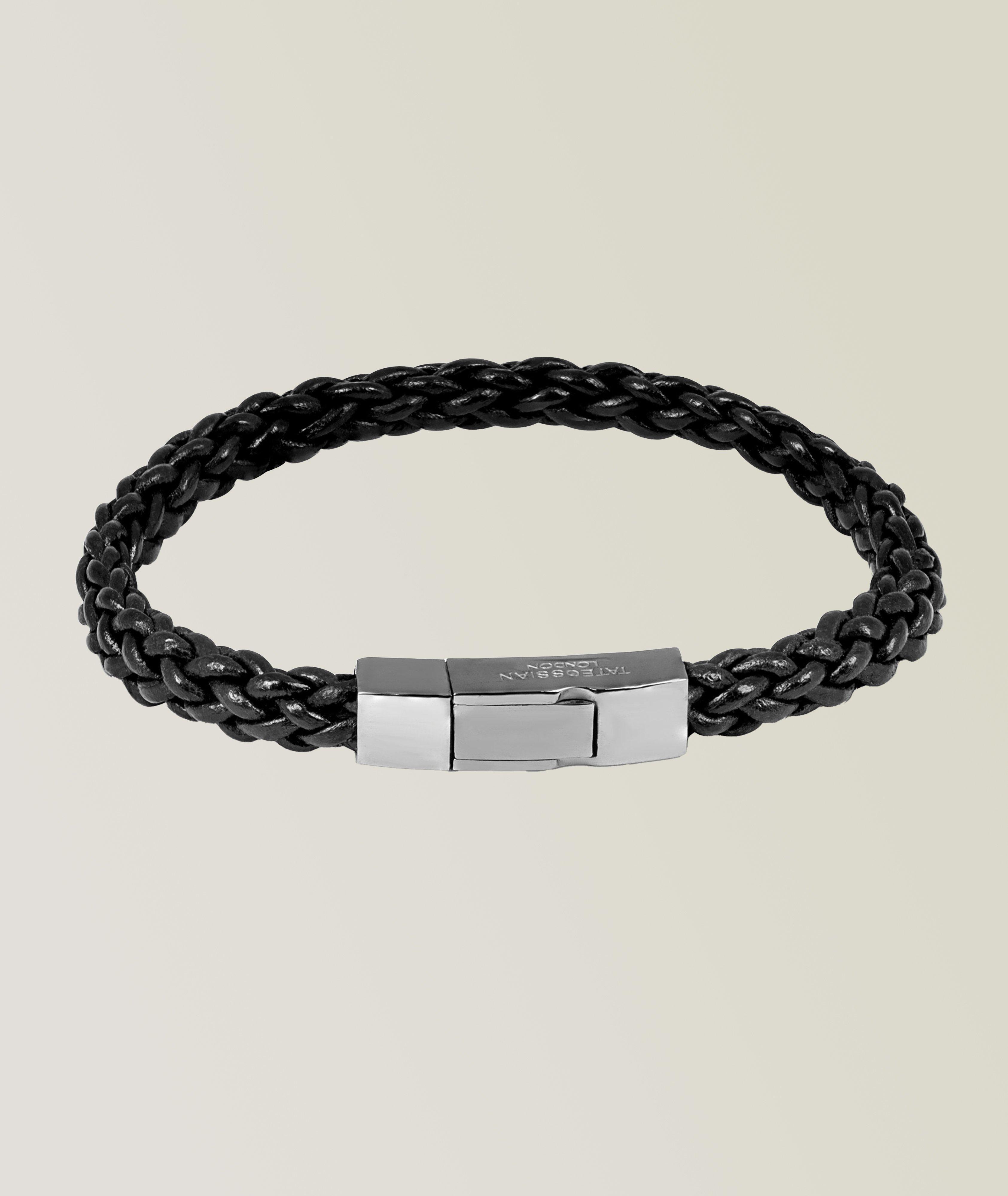 Pop Rigato Double Wrap Leather Bracelet In Black With Black Ruthenium Silver