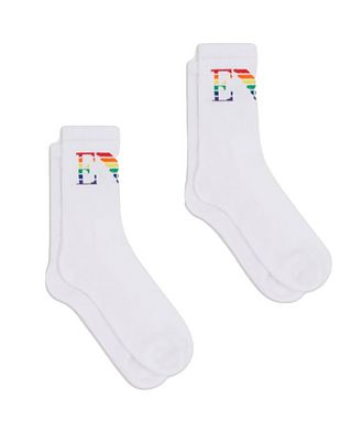 Emporio Armani Ensemble de deux paires de chaussettes en coton avec logos multicolores
