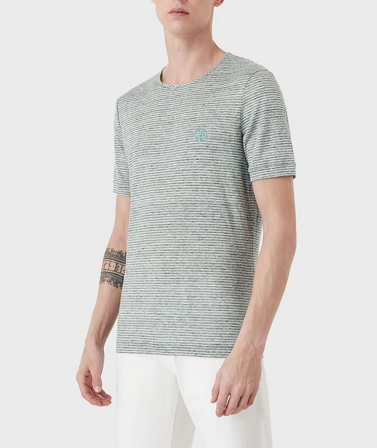 Linen T-Shirt with Jacquard Stripes image 1