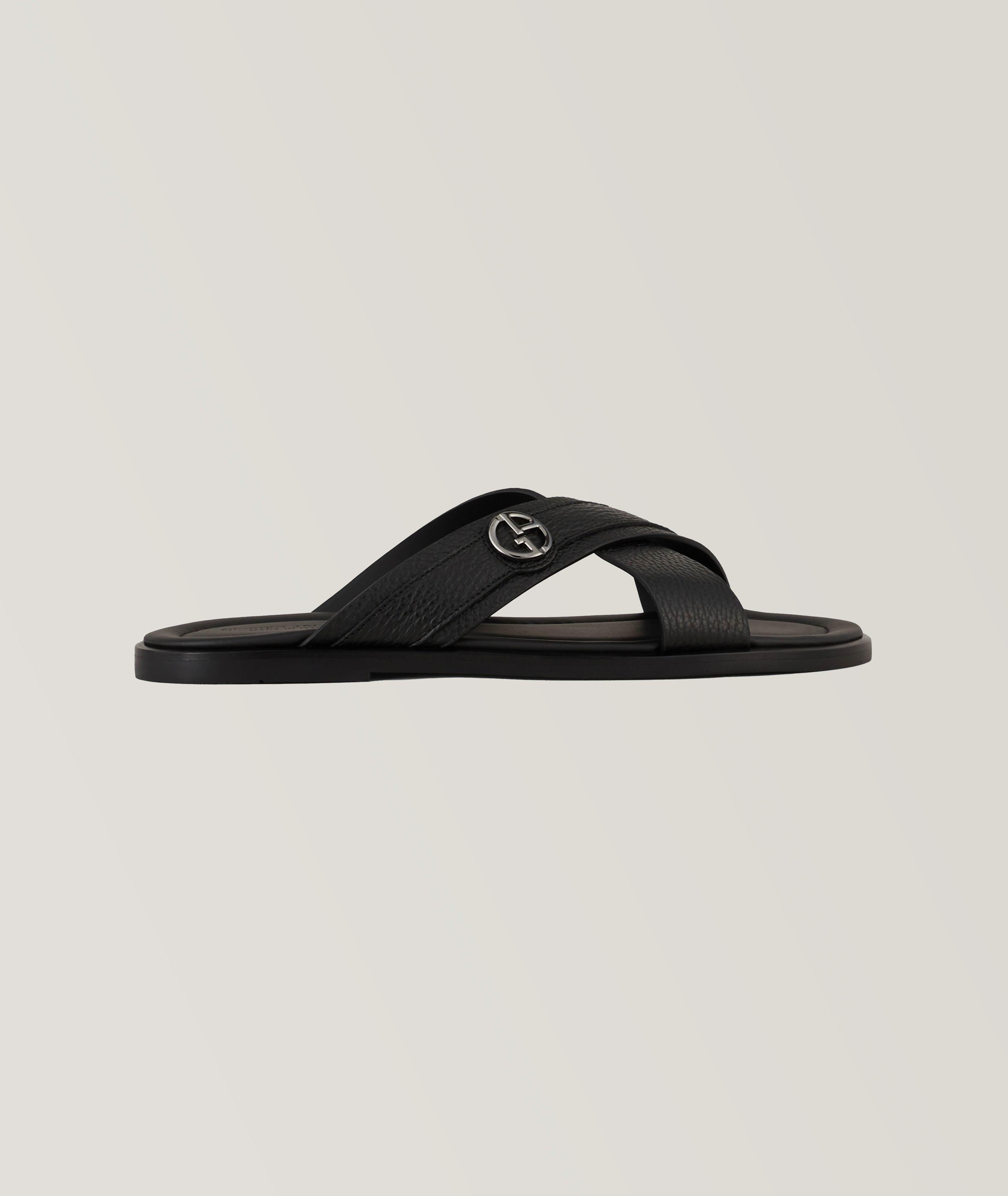 Giorgio Armani Criss-Cross Pebbled Leather Sandals