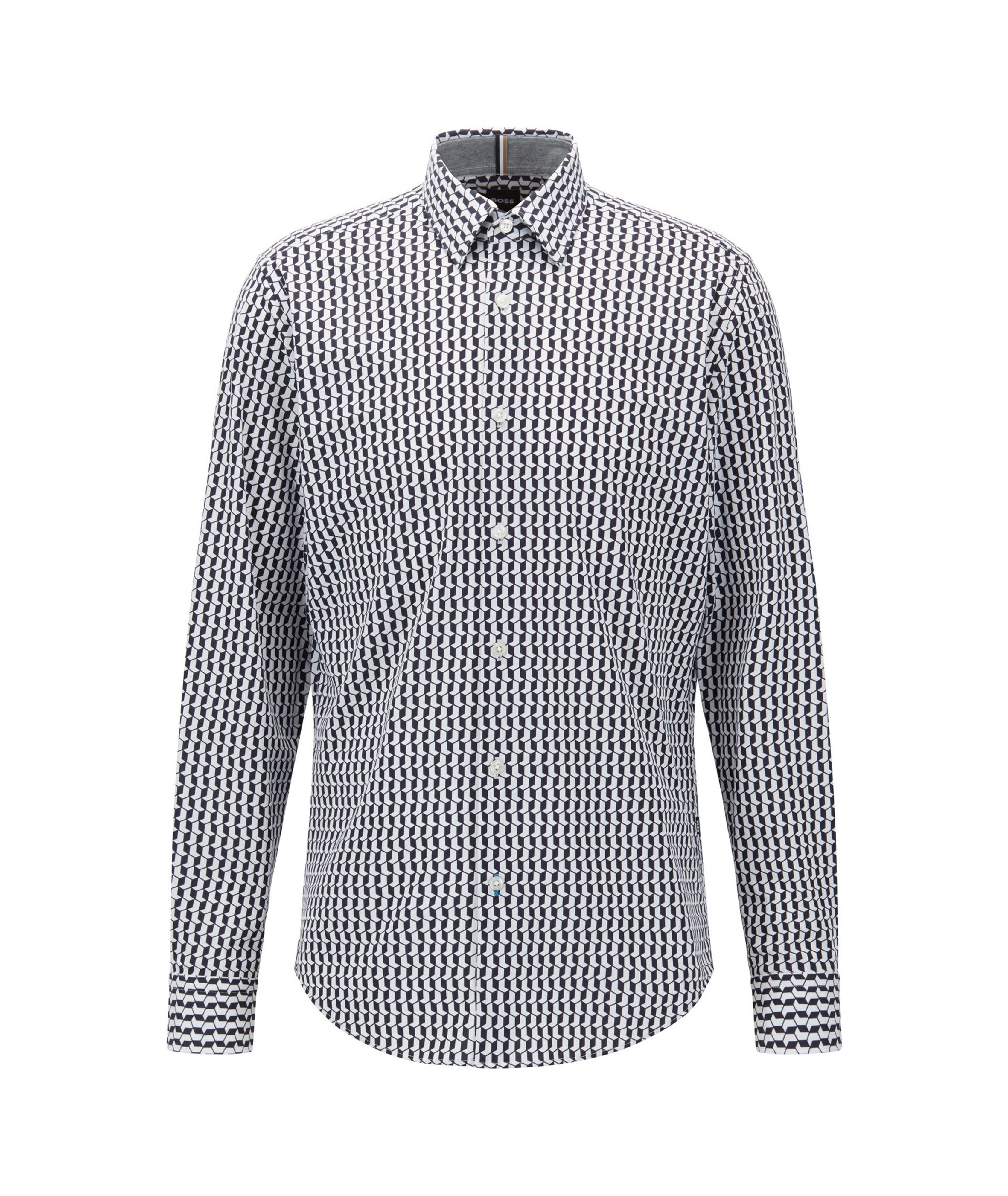 Printed Performance Stretch-Cotton Pique Sport Shirt image 0