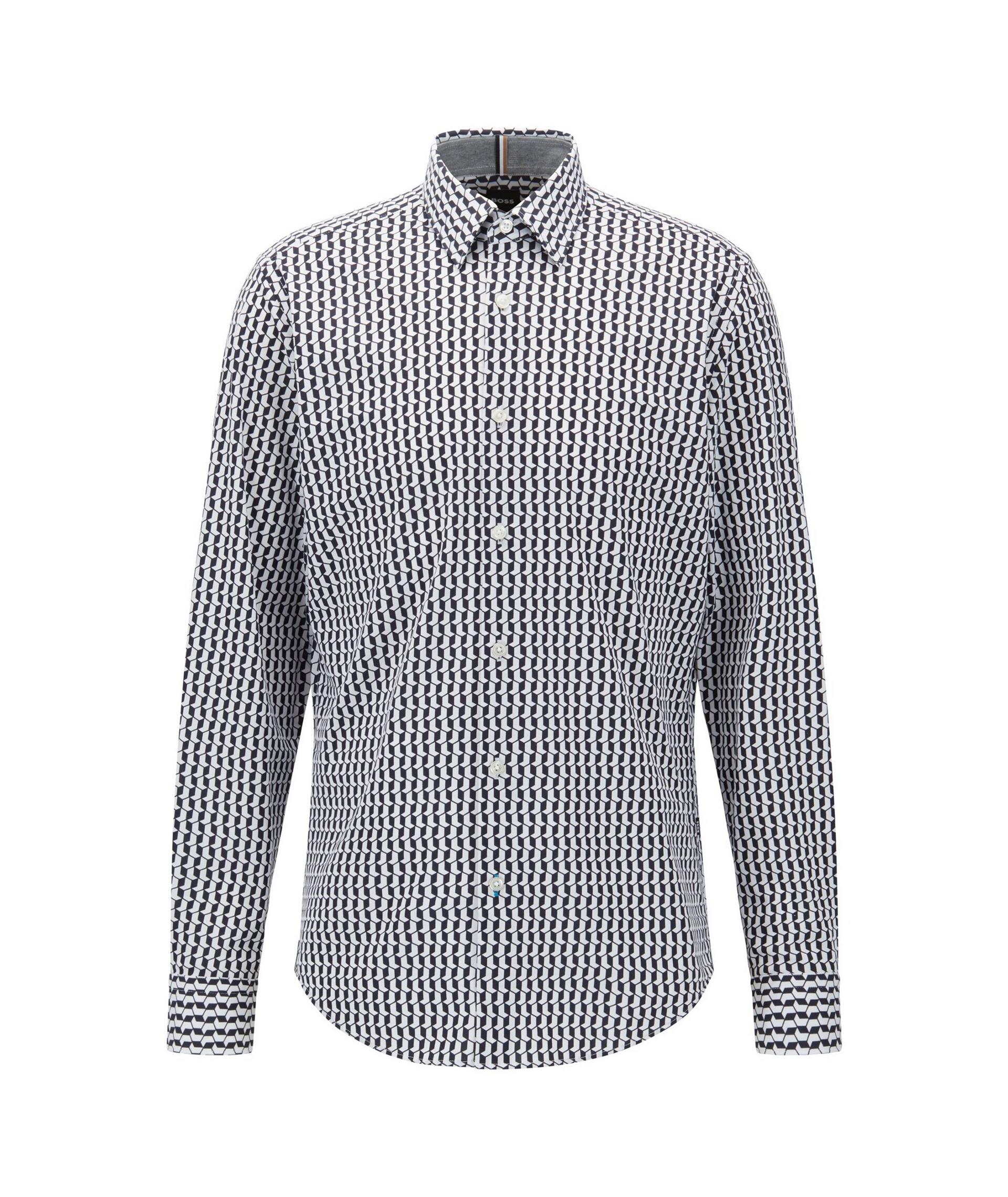 Printed Performance Stretch-Cotton Pique Sport Shirt image 0