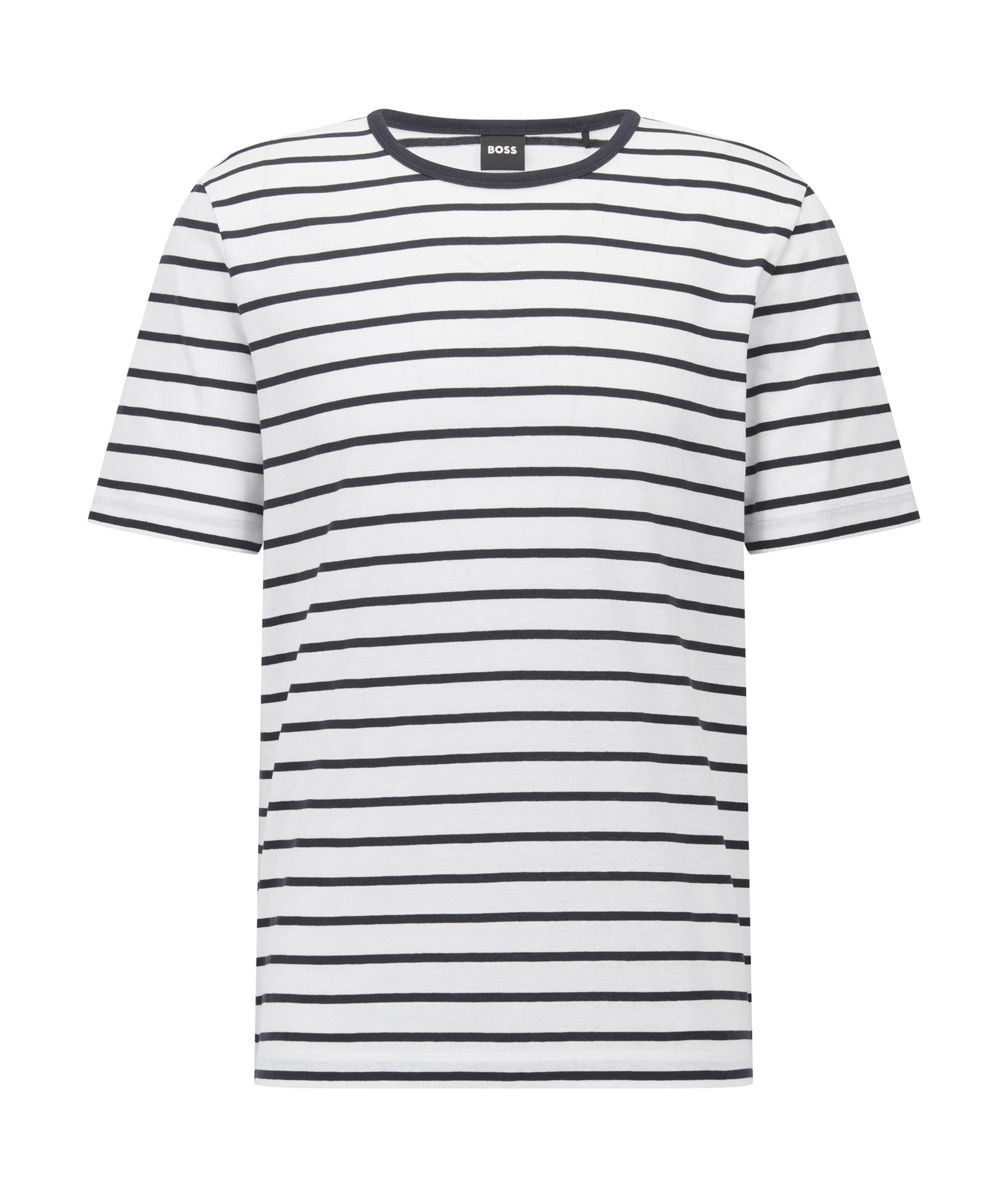 T-shirt en coton et lin à rayures horizontales image 0