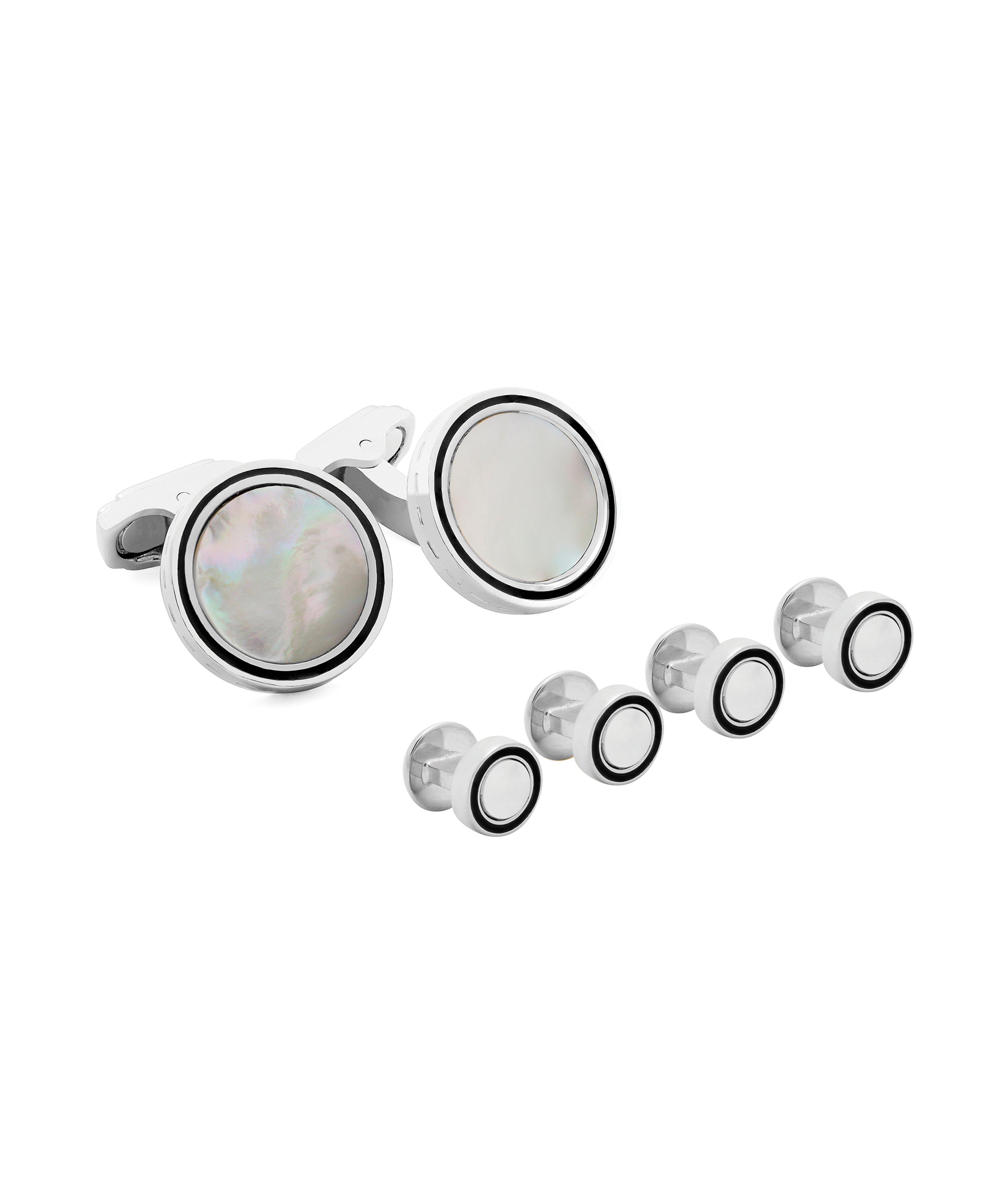 THOMPSON LONDON Rhodium Round Stud Set 