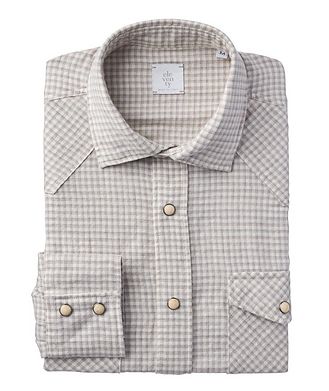 Eleventy Cotton-Wool Mini Check Western Shirt