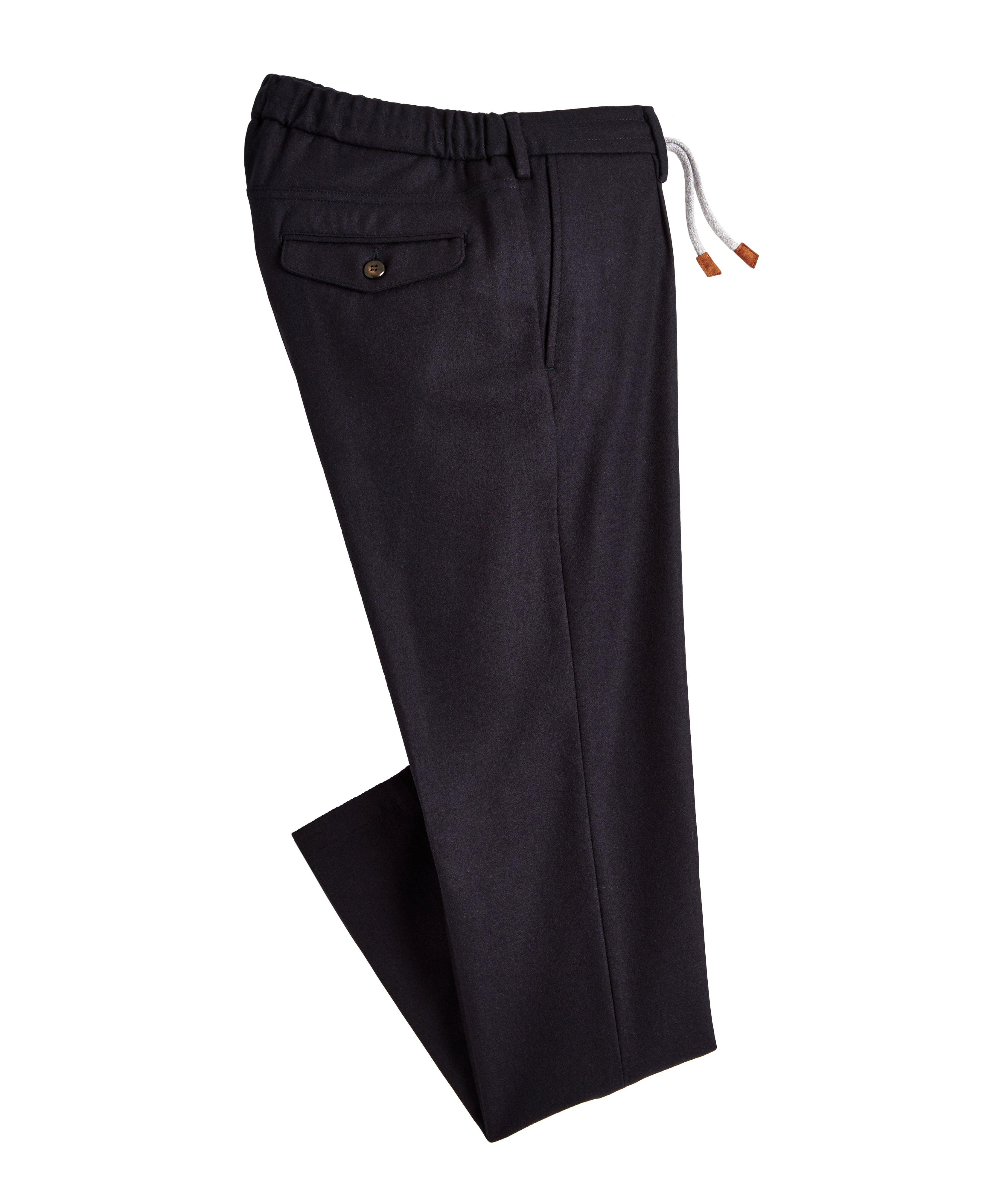 Pleated Drawstring Wool-Blend Flannel Pants image 0