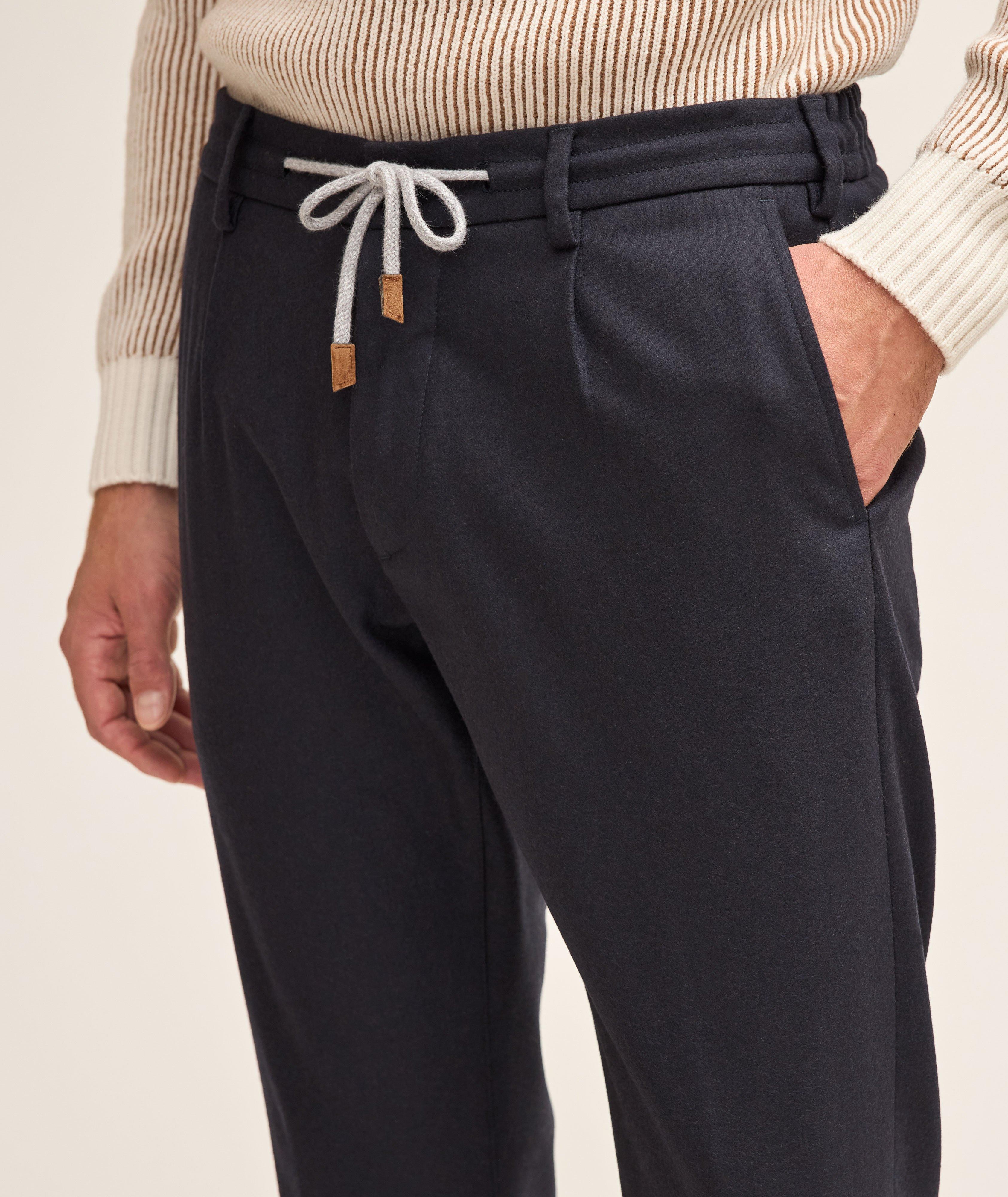 Pleated Drawstring Wool-Blend Flannel Pants image 4