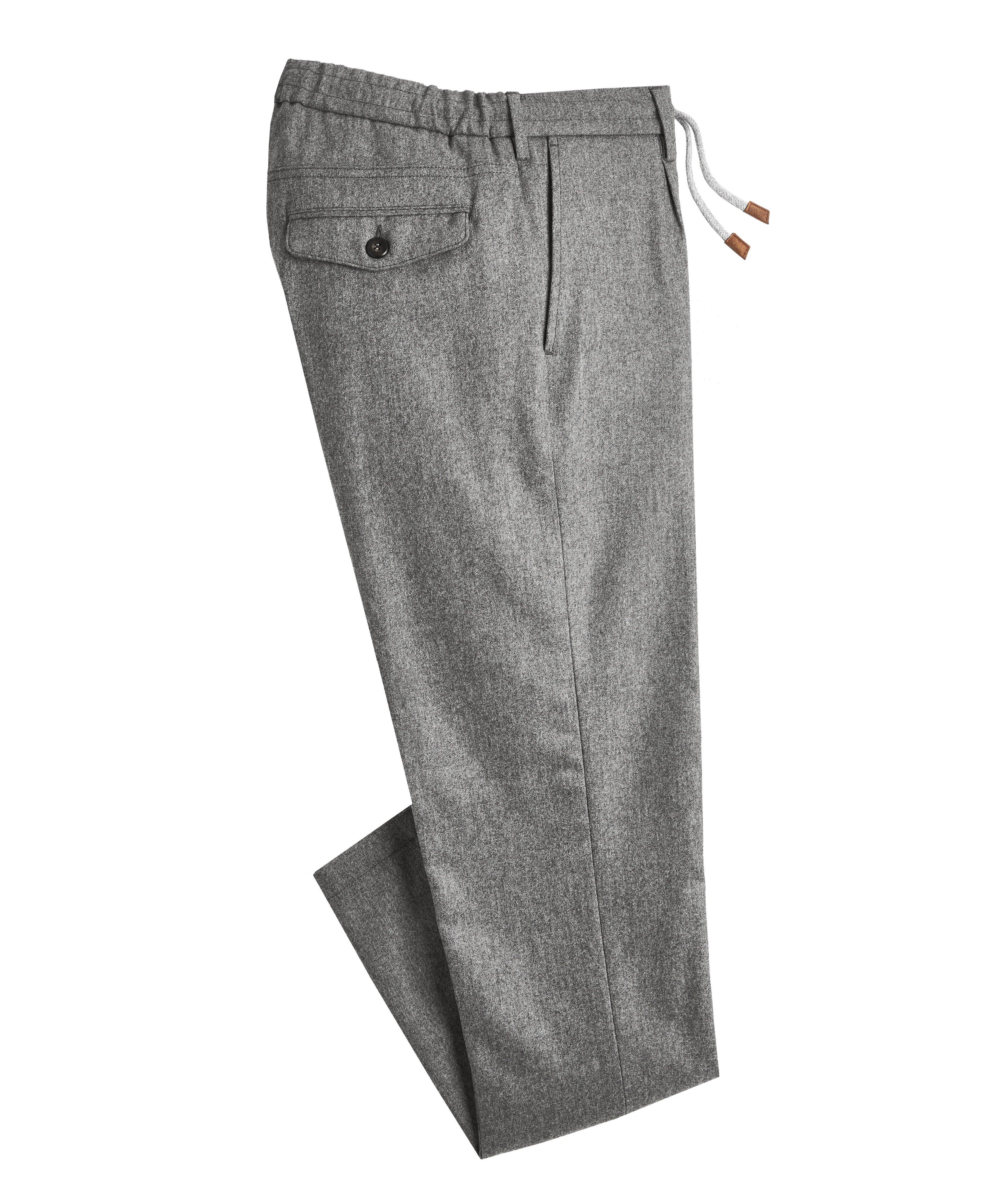 Pleated Drawstring Wool-Blend Flannel Pants image 0