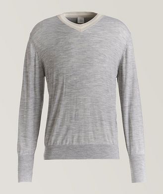 Eleventy Contrast Tipped Wool V--Neck Sweater