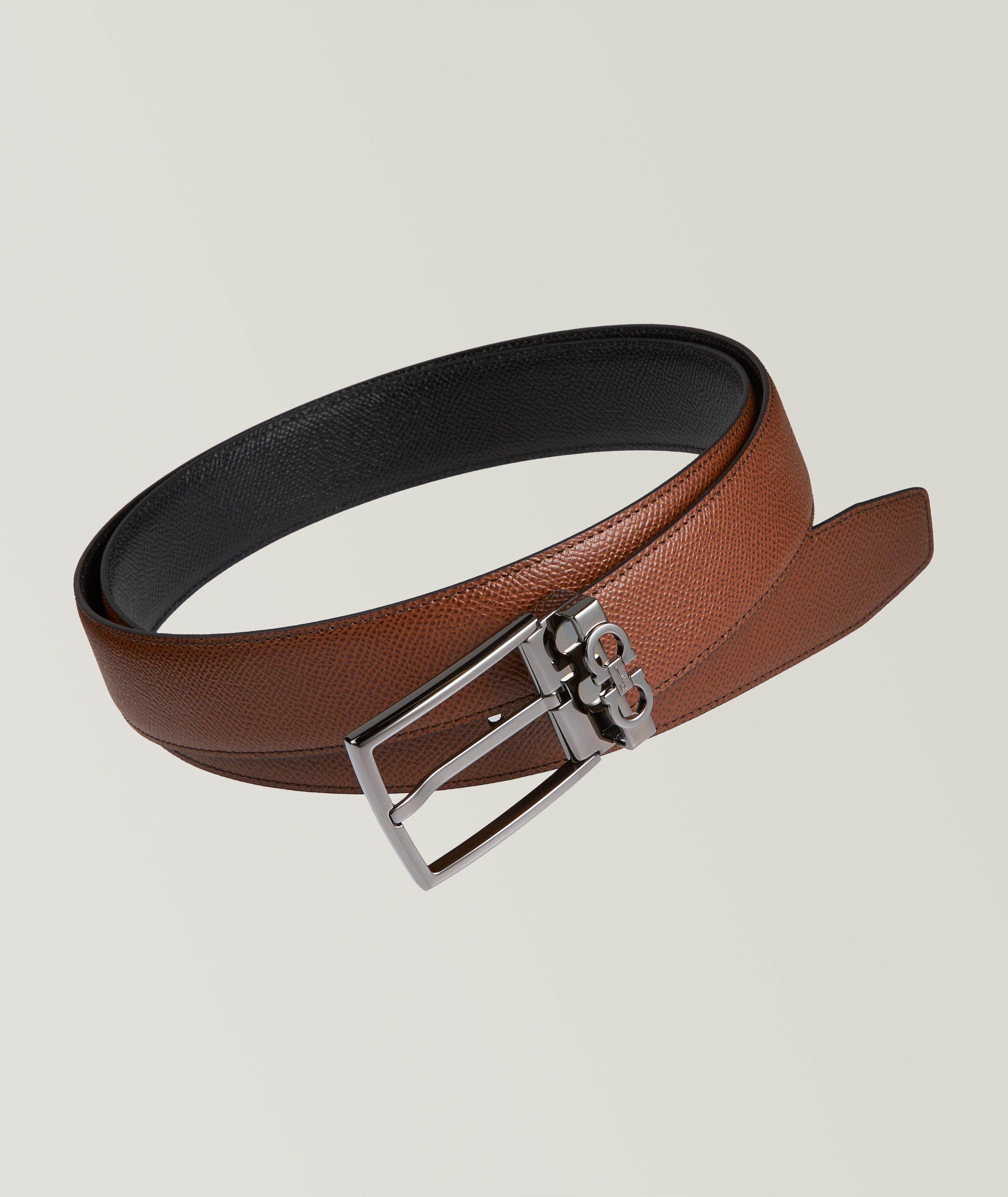 Salvatore Ferragamo Men's Gunmetal Gancini Logo Buckle Reversible Leather  Belt