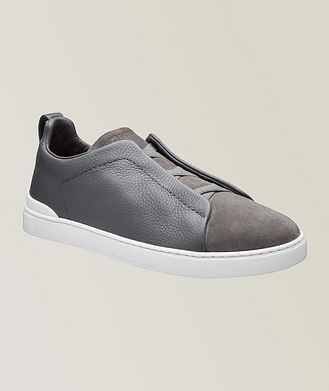 ZEGNA Triple Stitch Suede & Leather Slip-On Sneakers