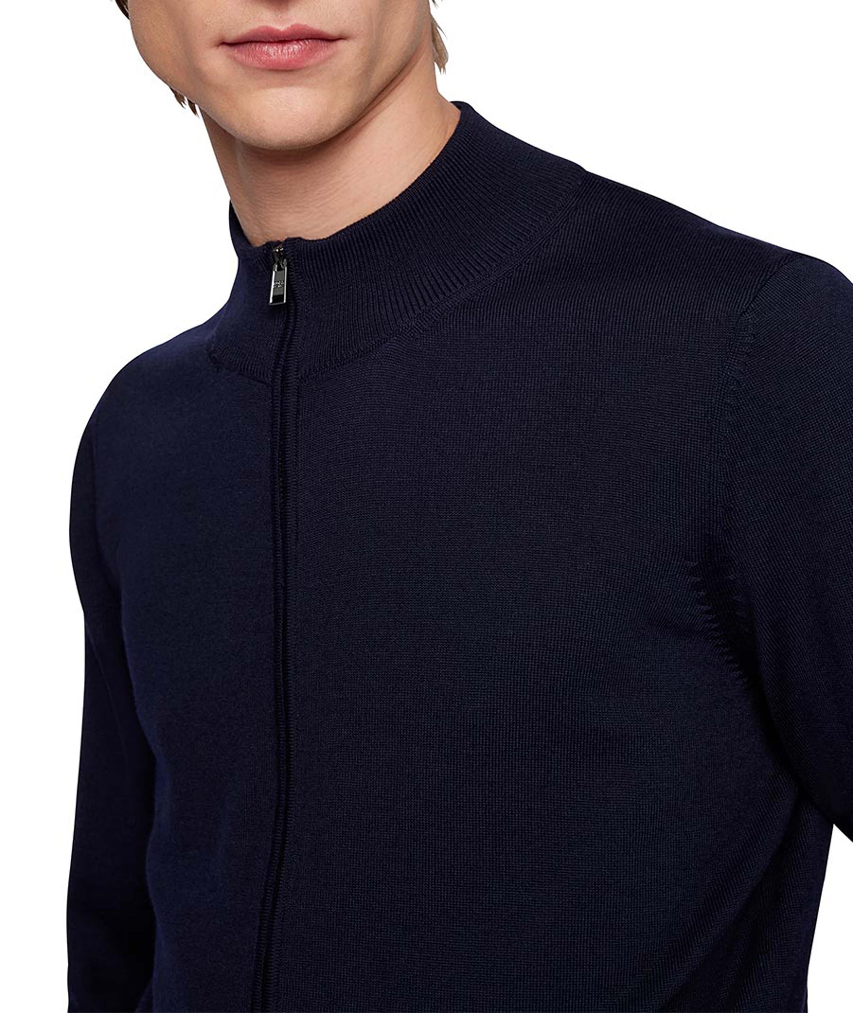 Mock-neck sweater in structured cotton and virgin wool