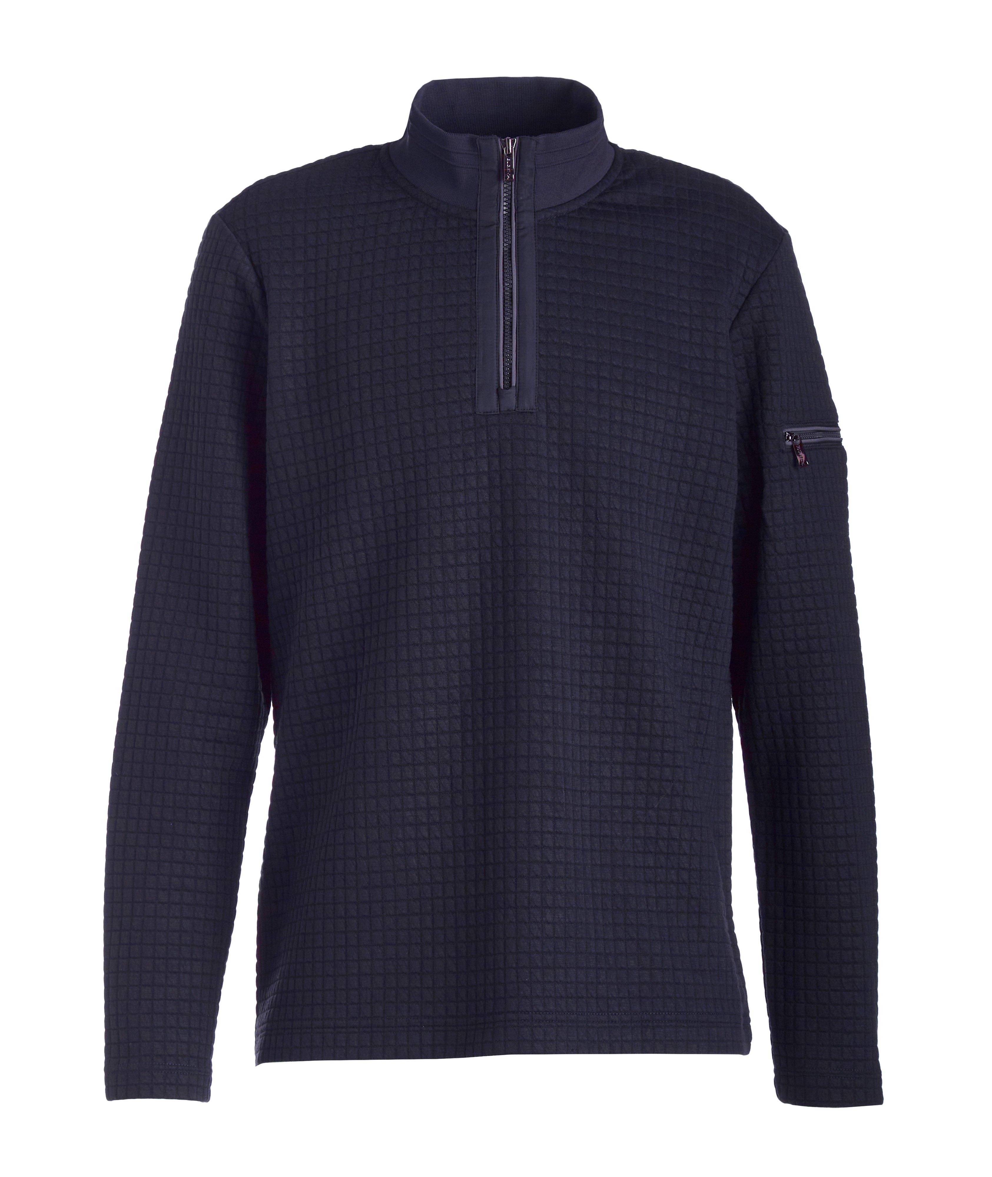 Quarter-Zip Waffle Patterned Stretch-Mock Neck Sweater image 0