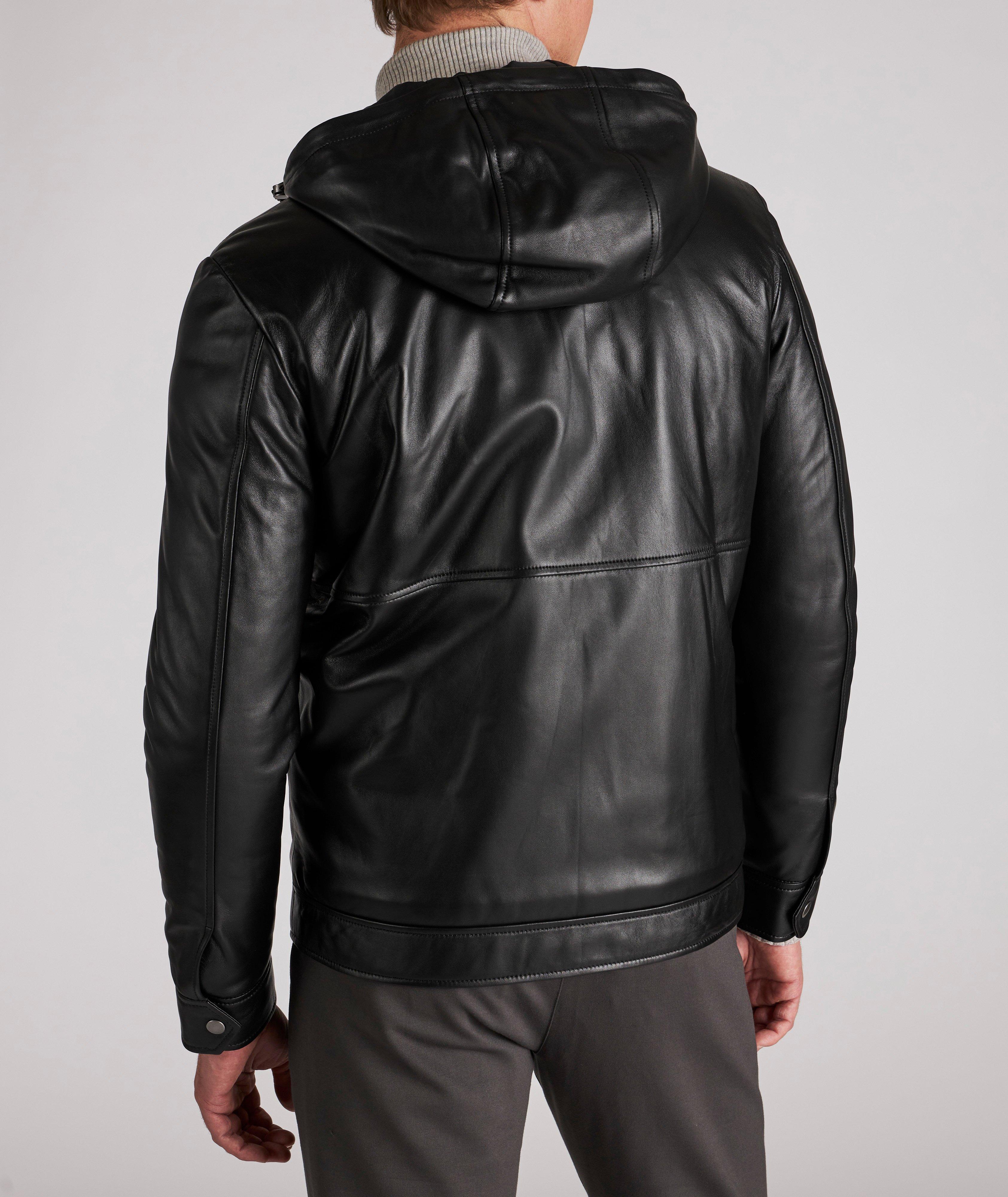 Hooded Leather Bomber Jacket image 2