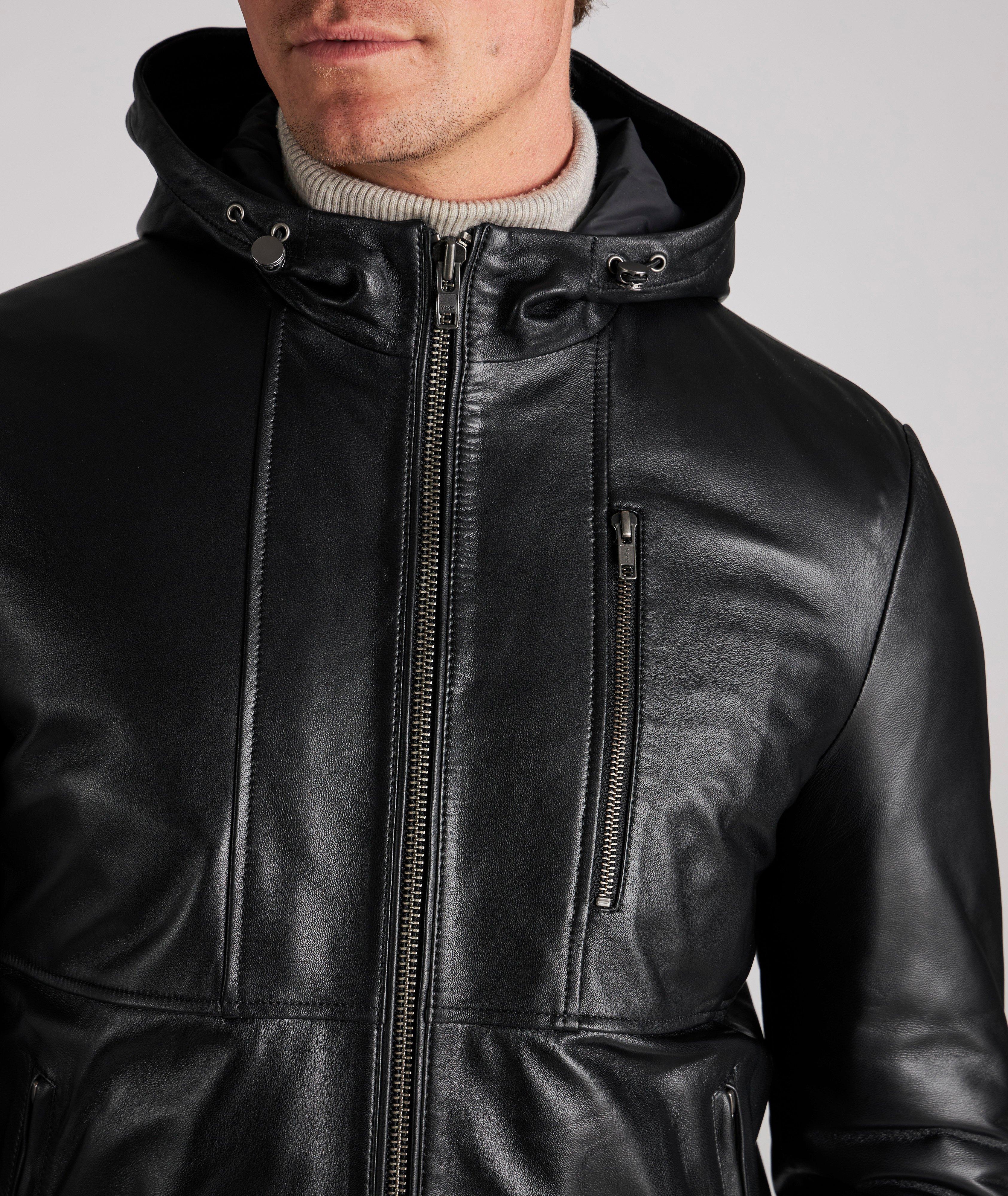 Hooded Leather Bomber Jacket image 4