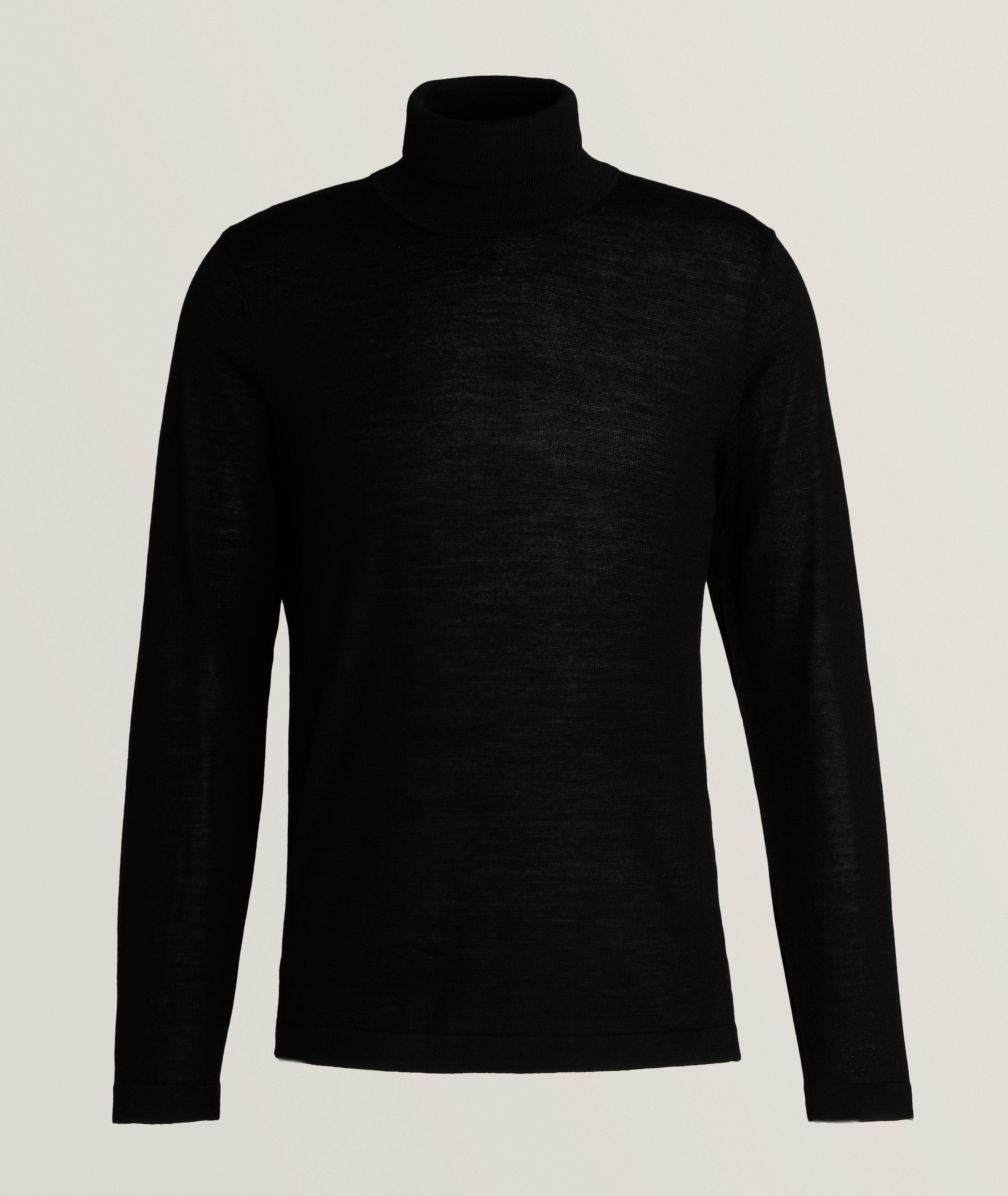 Black Extra Fine Merino Wool Turtle Neck Jumper