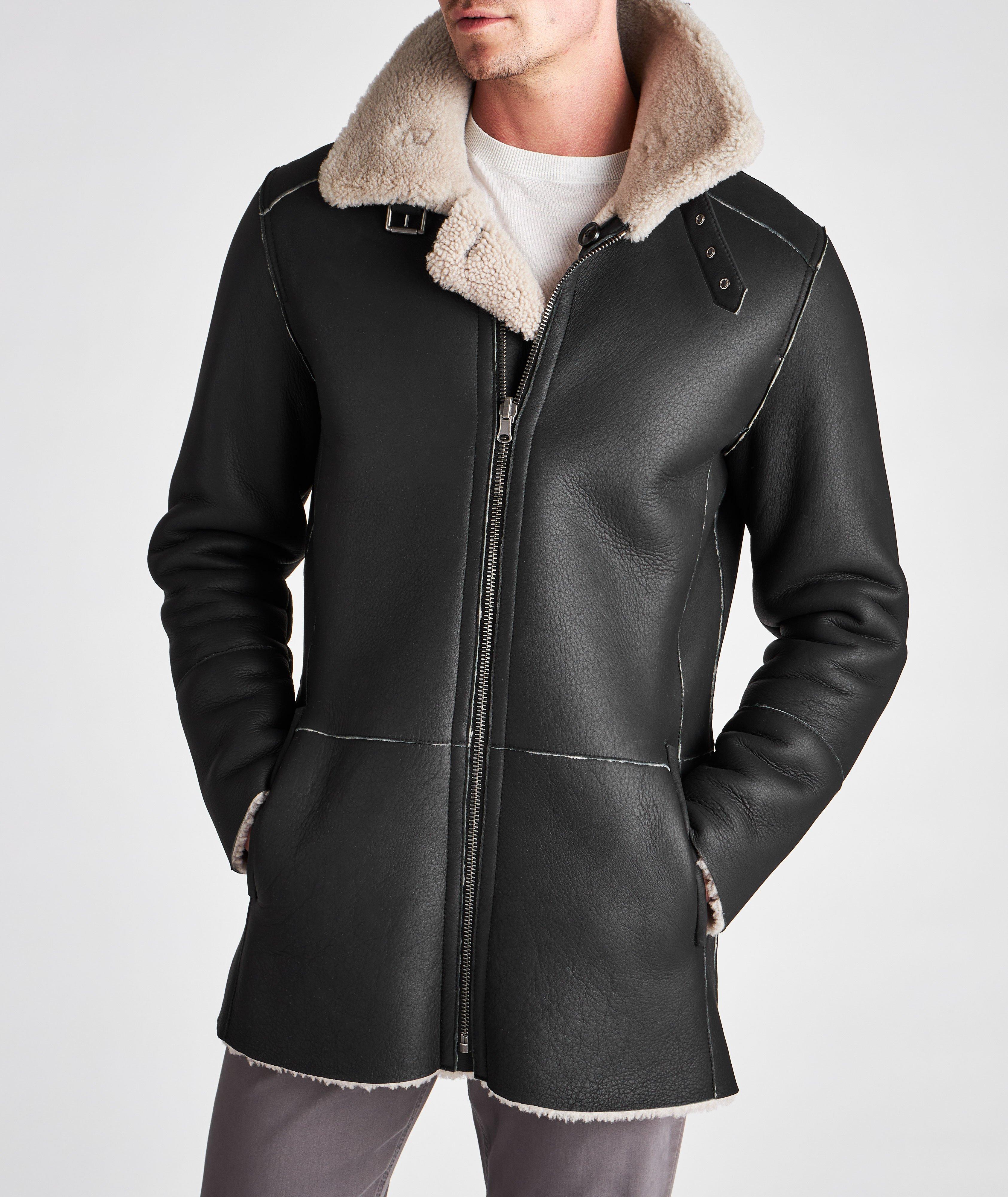 HiSO Victor Reversible Shearling Mid Length Aviator Jacket, Leather