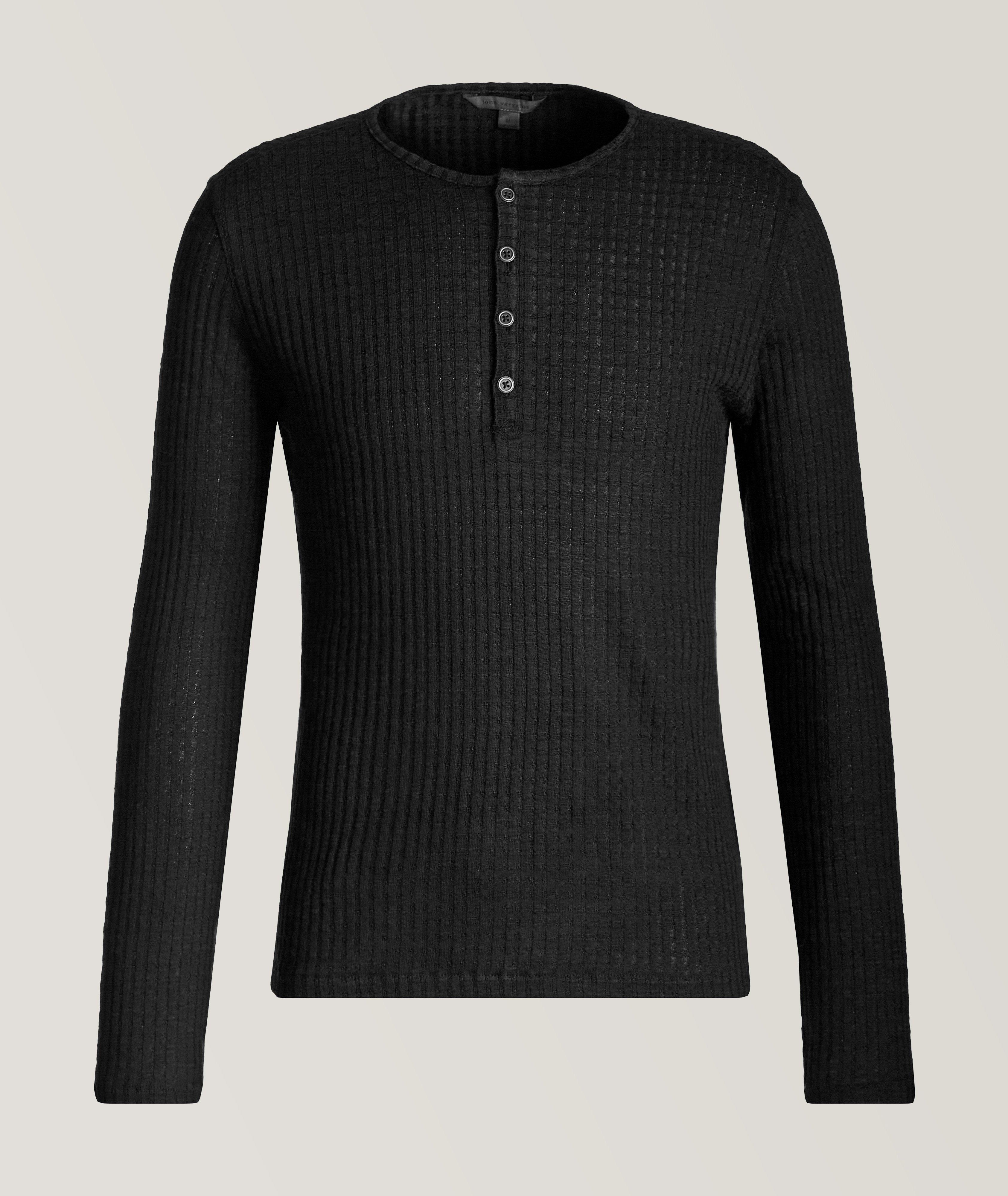Long-Sleeve Cotton-Viscose Textured Henley image 0