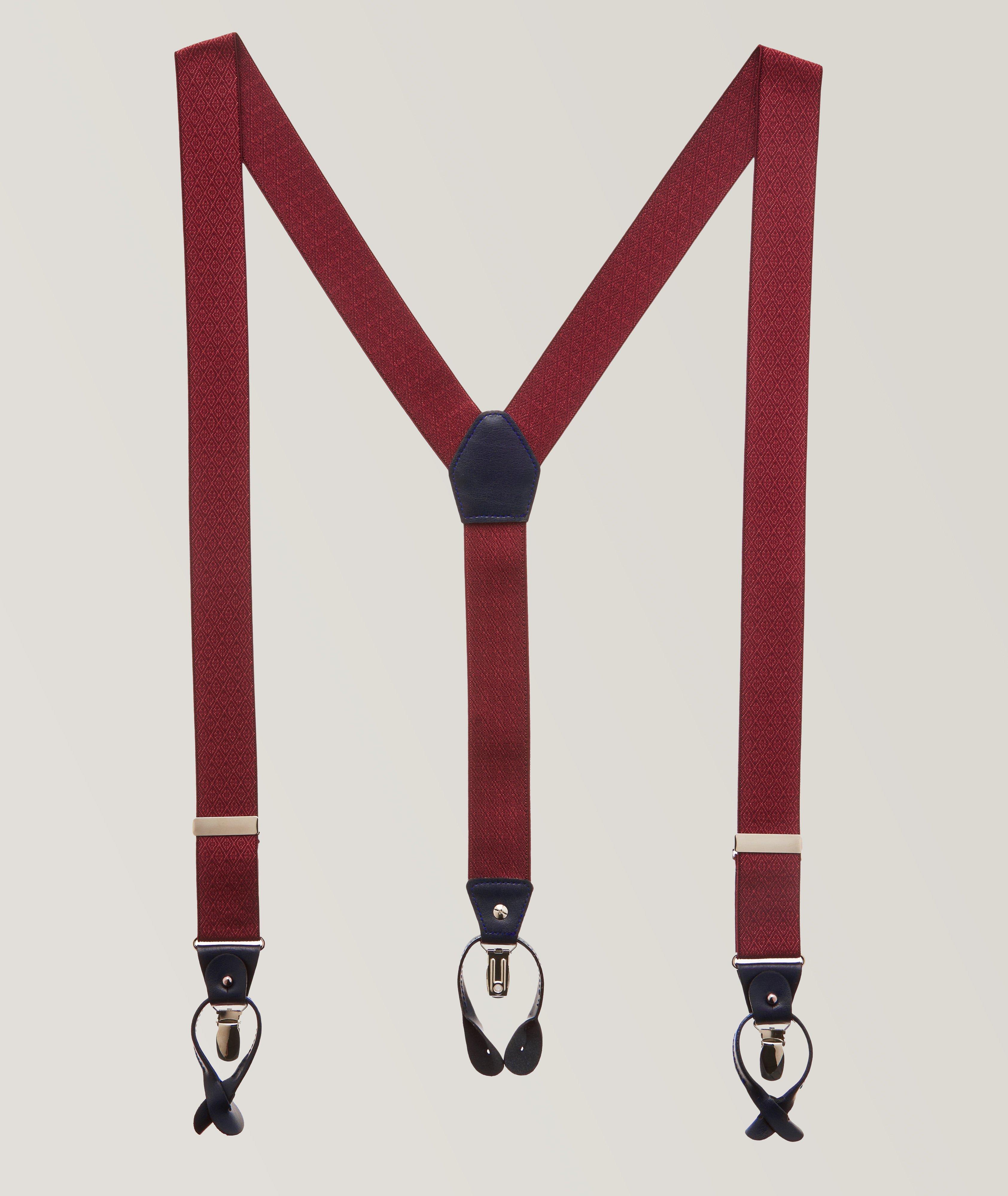 Burgundy Jacquard Woven Diamond Suspenders - Clip - Suspender Store