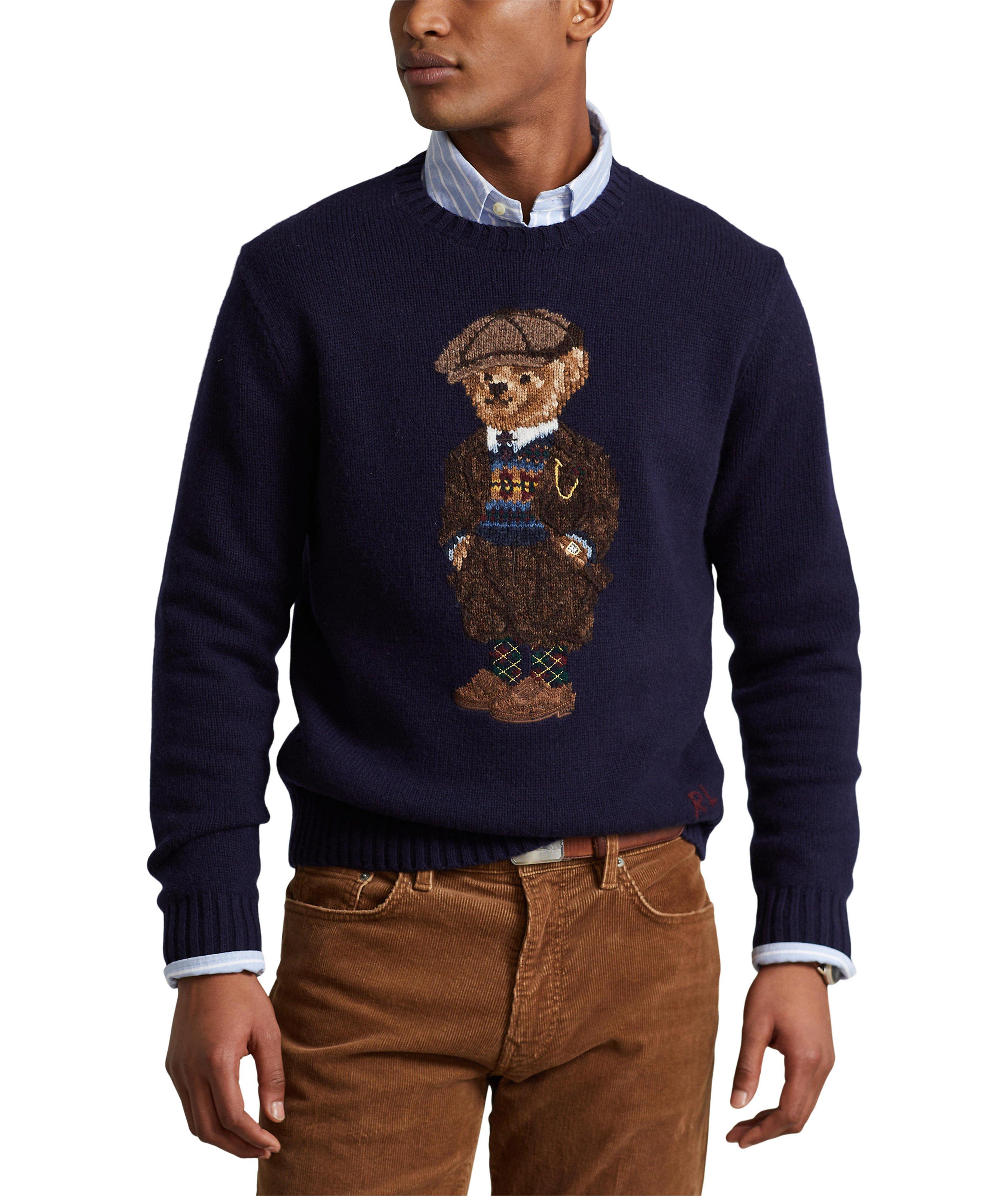 Wool Intarsia Knit Polo Bear Sweater image 1