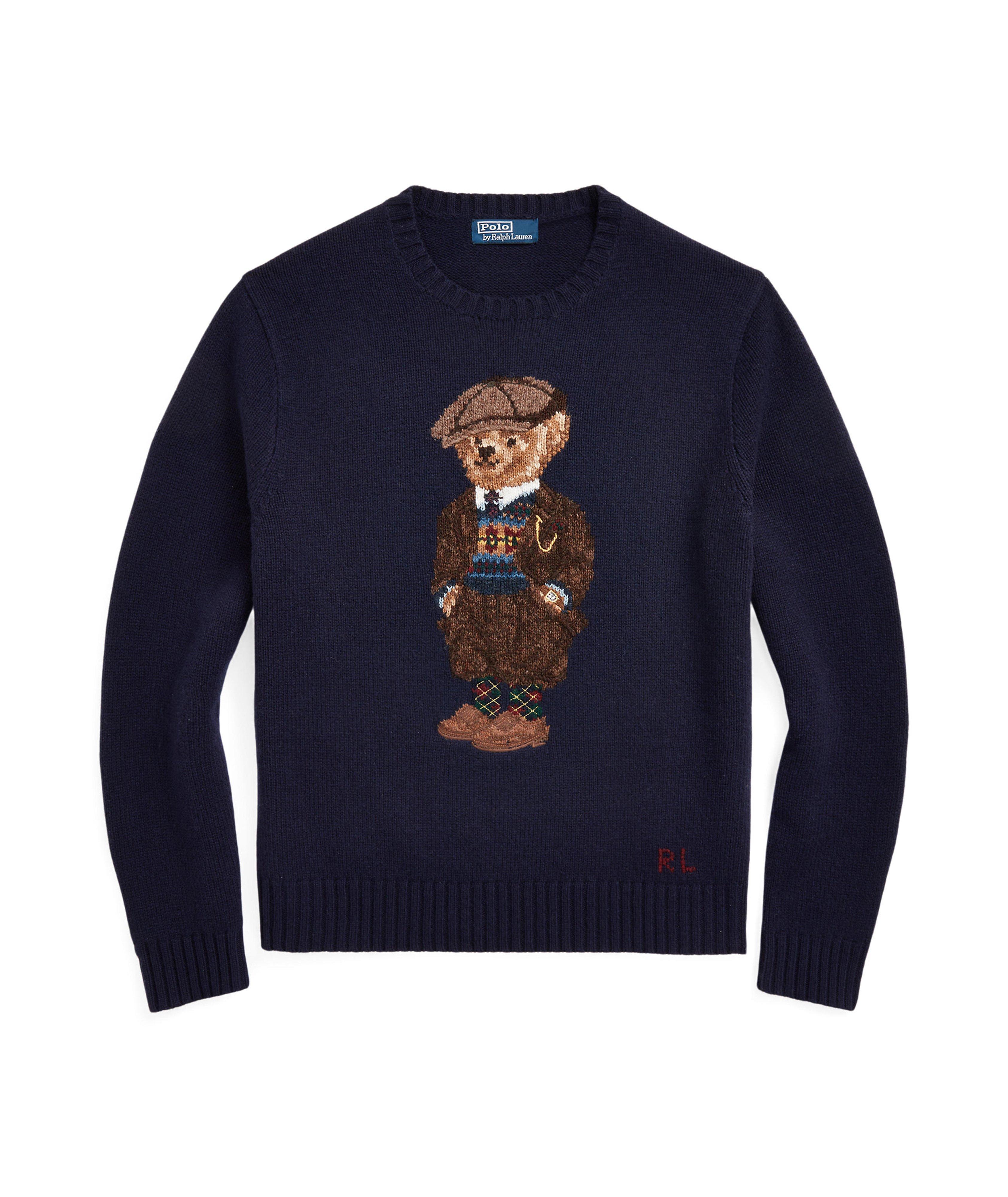 Wool Intarsia Knit Polo Bear Sweater image 0