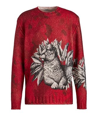 Etro Tiger Printed Wool-Blend Crew Neck Sweater