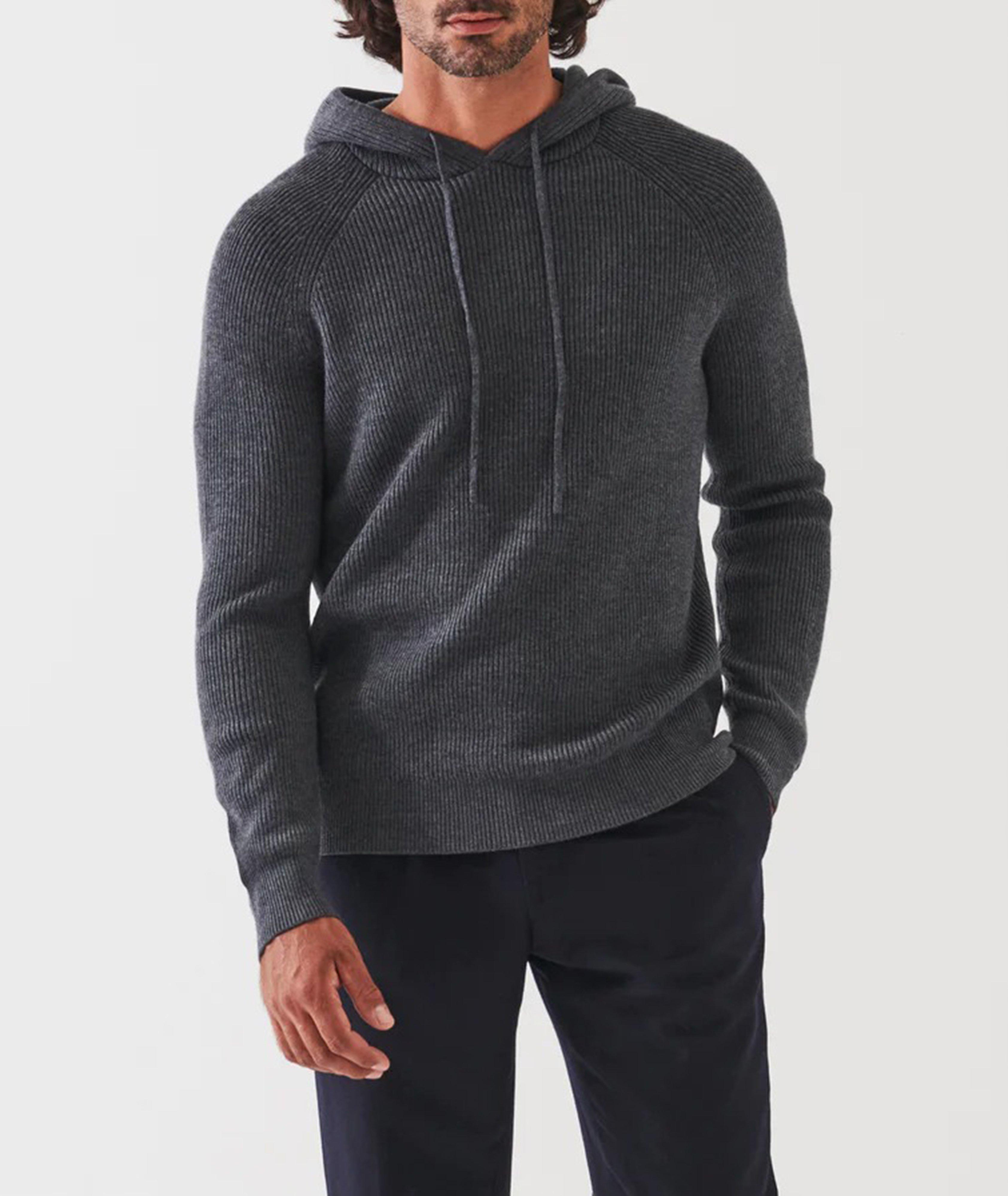 Ribbed Extra-Fine Merino Wool Hooded Pullover image 0