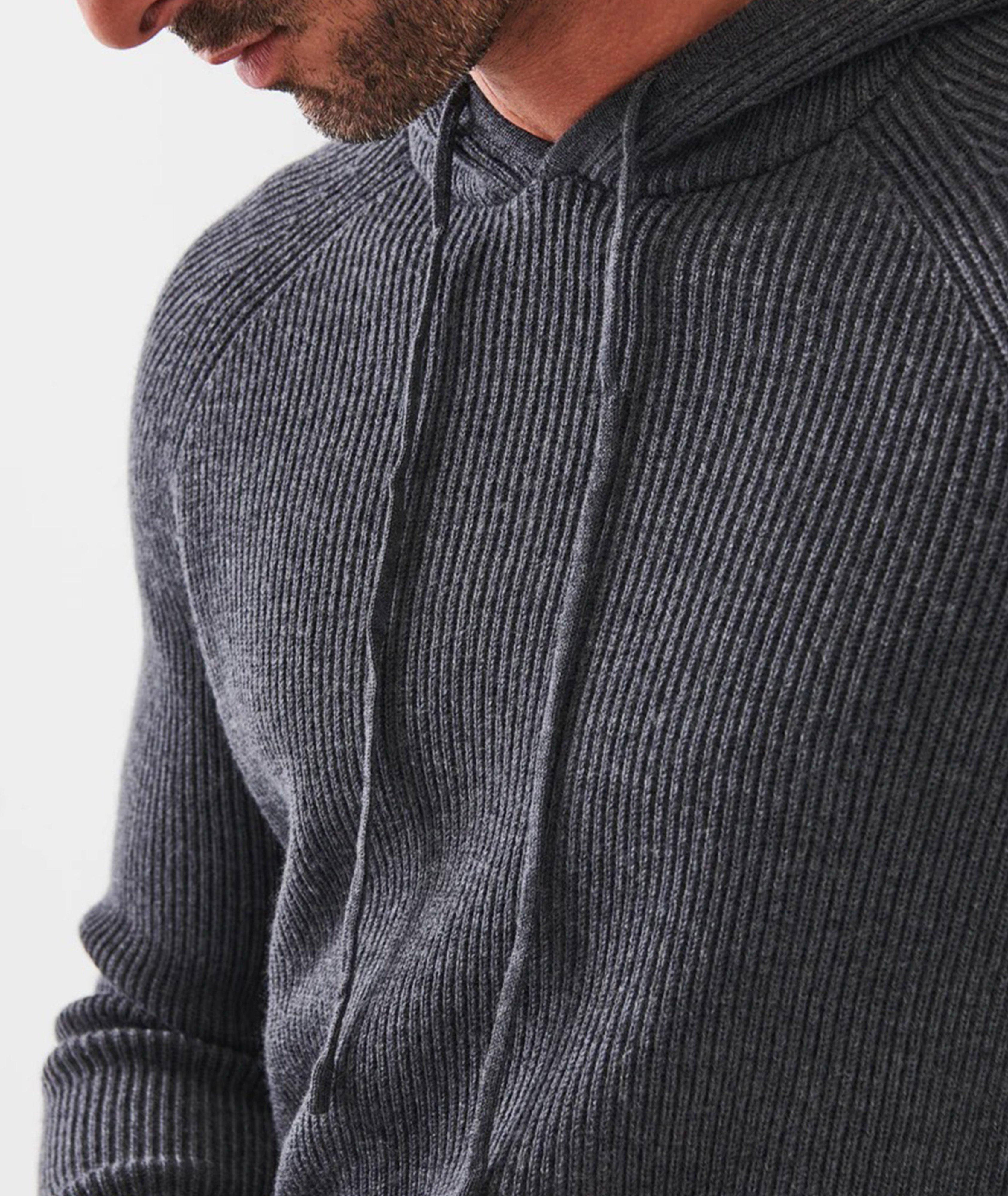 Ribbed Extra-Fine Merino Wool Hooded Pullover image 1