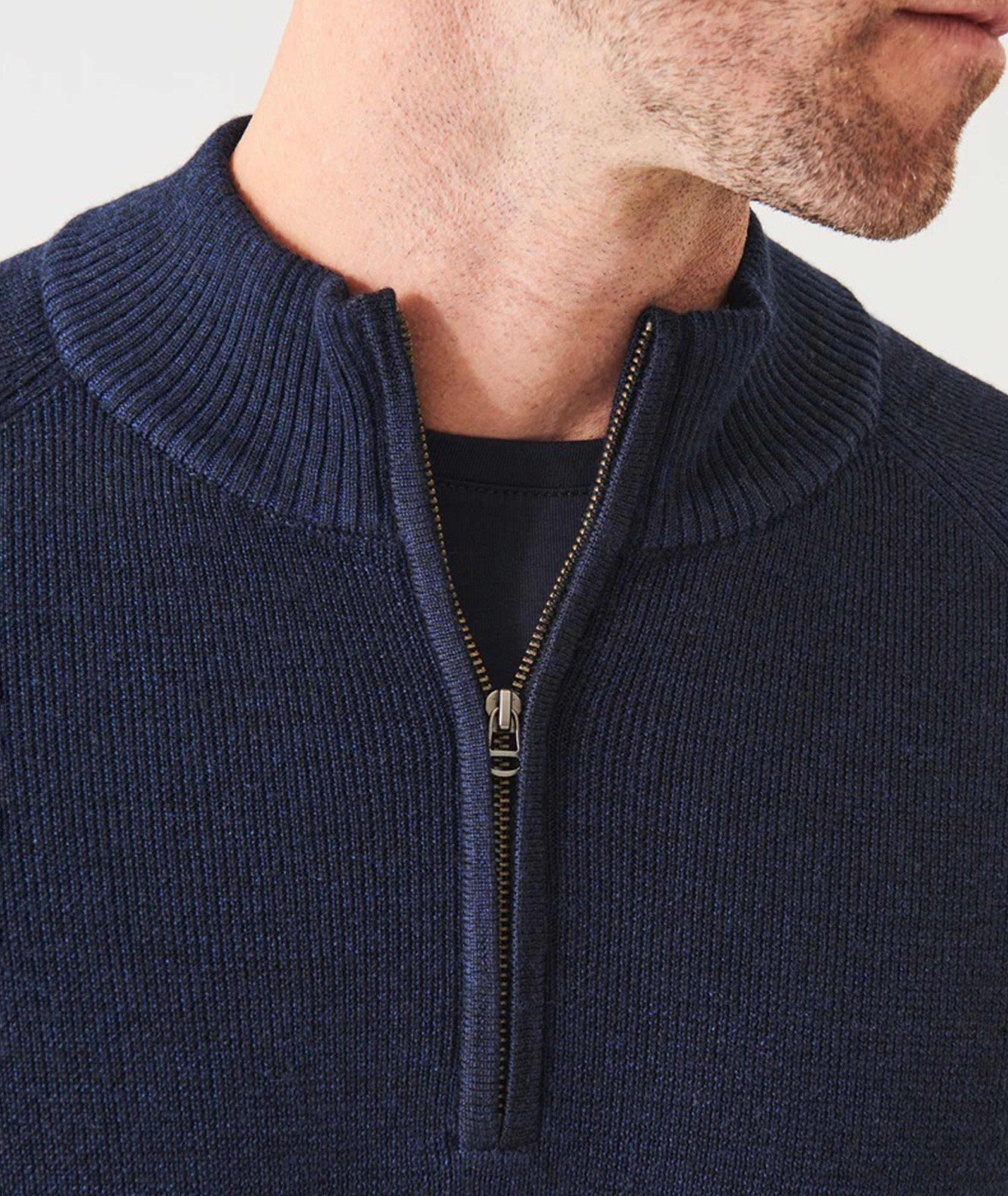 Quarter-Zip Ribbed Knit Merino-Wool Mock Neck Sweater image 1