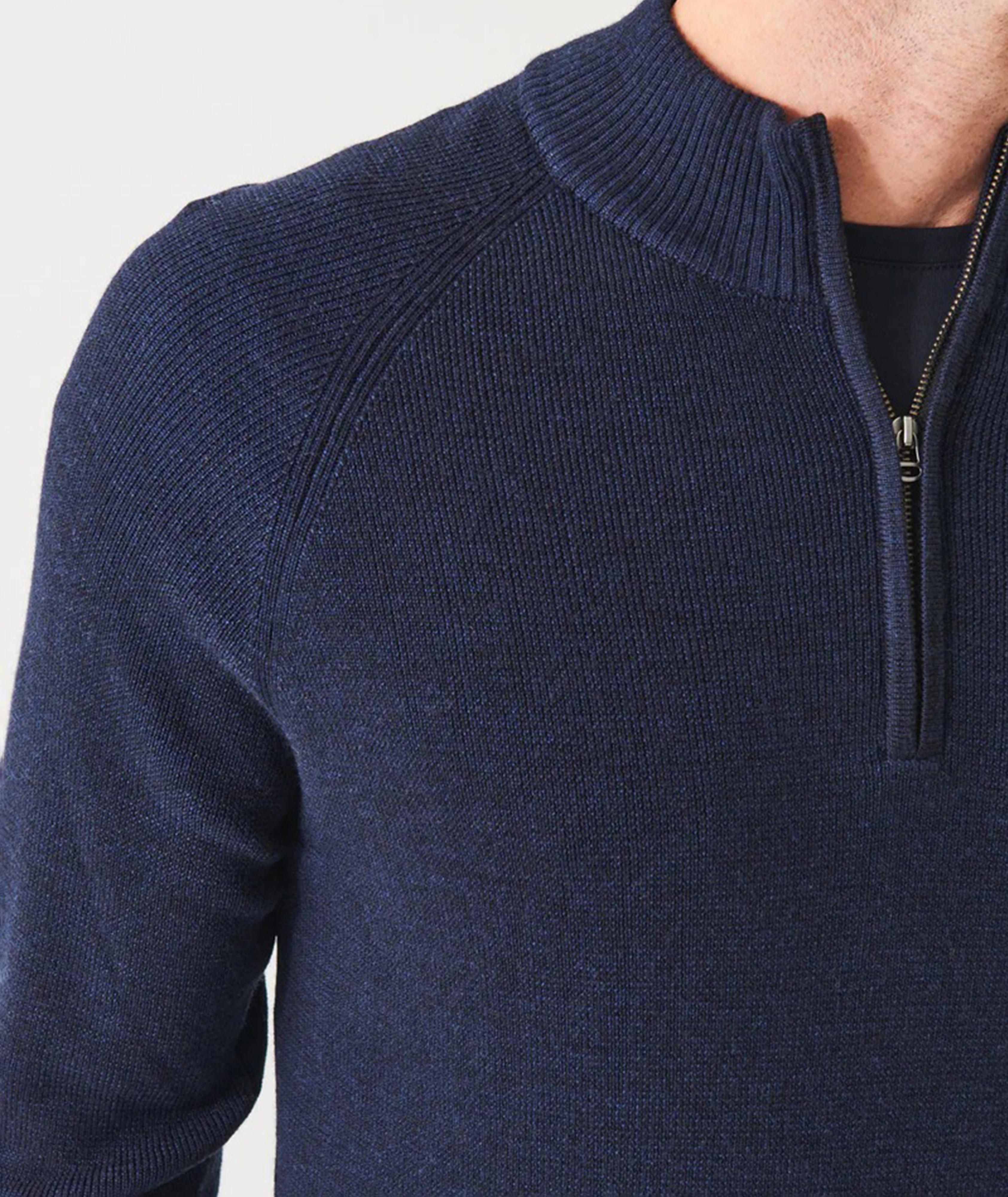 Quarter-Zip Ribbed Knit Merino-Wool Mock Neck Sweater image 2