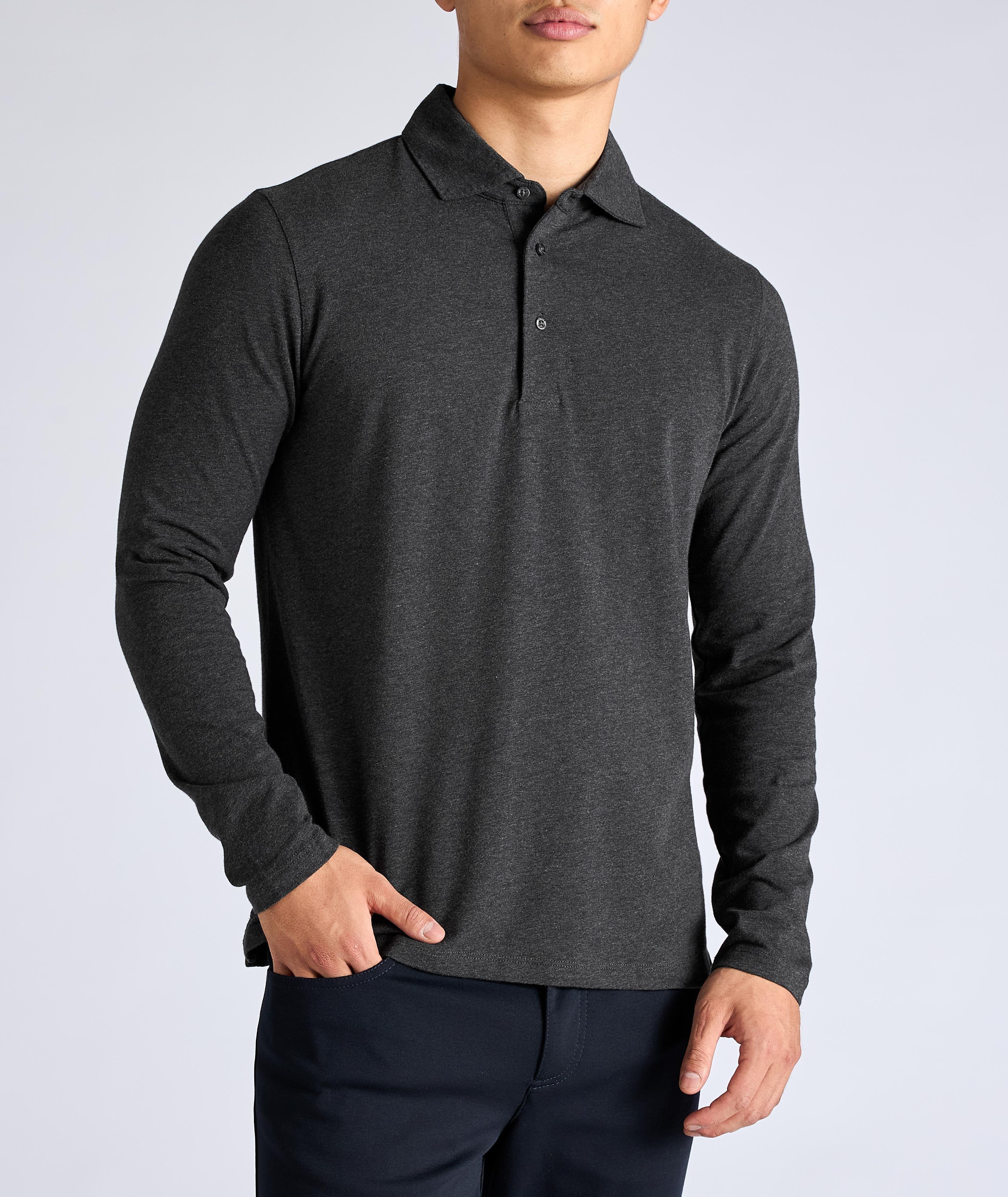 Long-Sleeve Stretch-Cotton Polo image 1