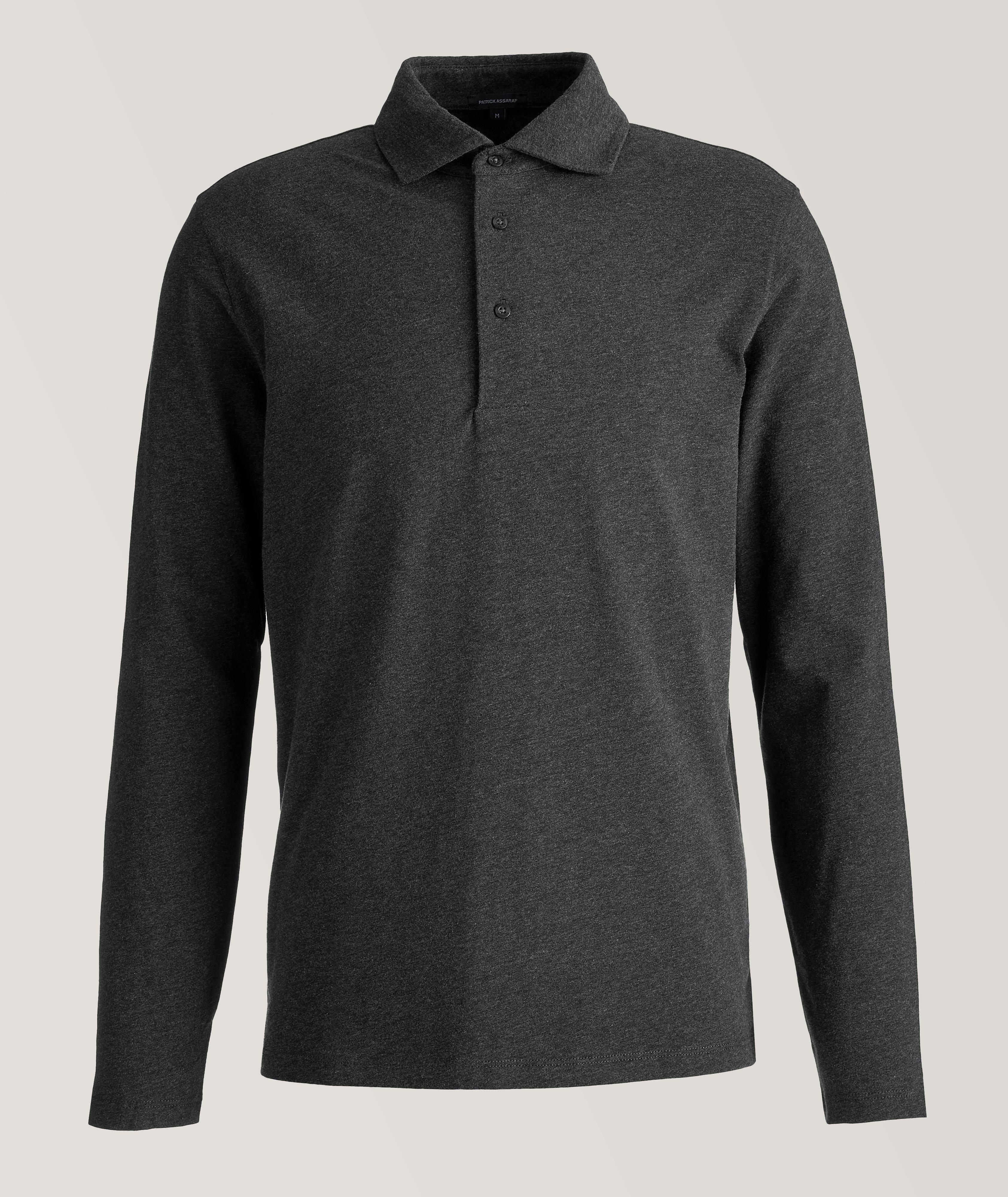 Long-Sleeve Stretch-Cotton Polo image 0