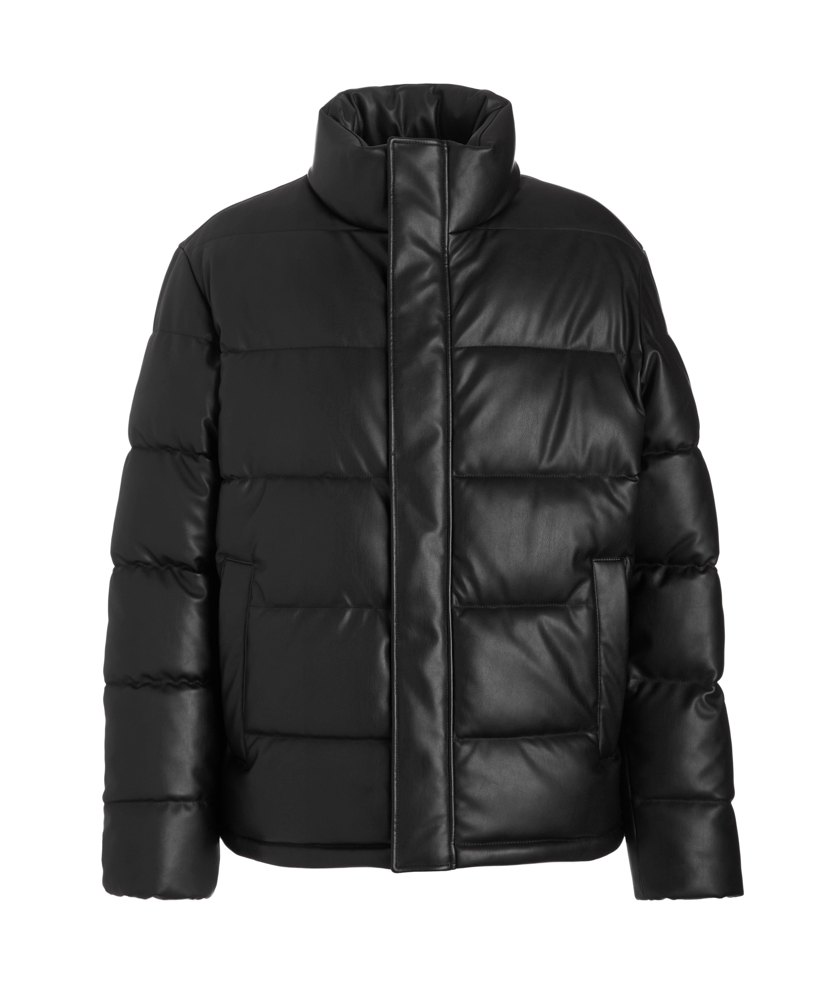 Hooded Vegan Leather Puffer Down Jacket image 0