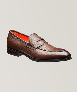 Santoni Textured Leather Penny Loafers