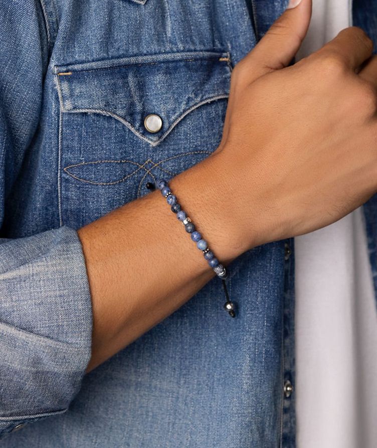  Blue Dumortierite & Silver Beaded Bracelet image 1