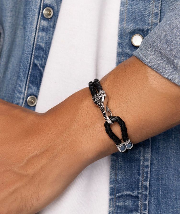 Black Leather Bracelet With Silver Bali Clasp Lock image 1