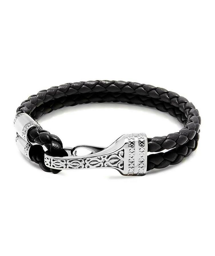 Black Leather Bracelet With Silver Bali Clasp Lock image 0