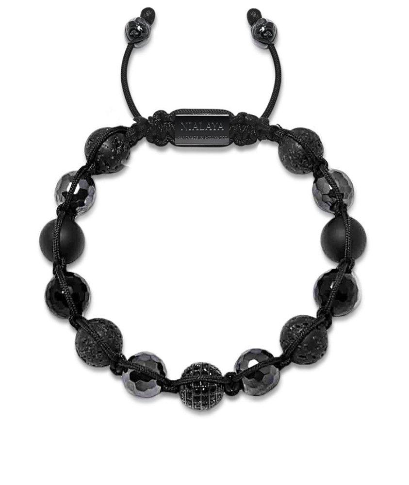  Beaded  Black CZ Diamond, Lava Stone, Matte Onyx and Agate Bracelet image 0