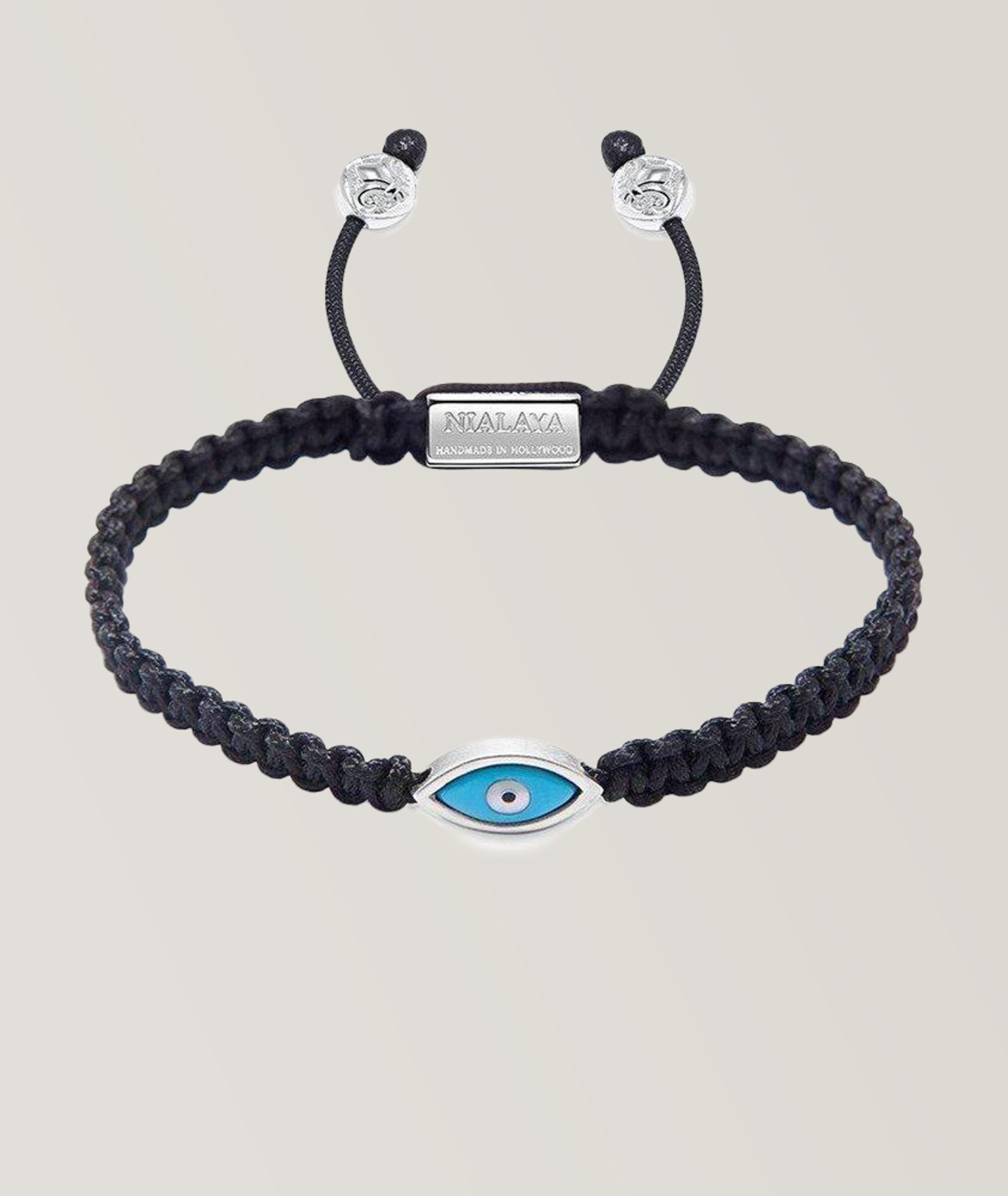 Black String & Silver Evil Eye Bracelet image 0