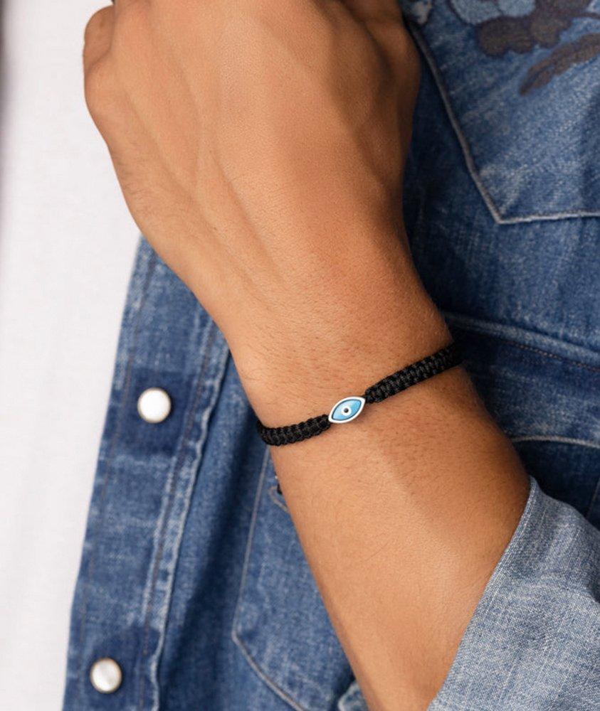 Black String & Silver Evil Eye Bracelet image 1