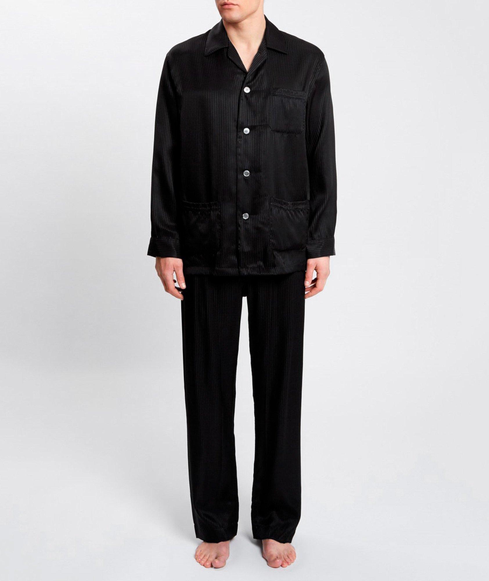 Woburn striped silk pajama set in black - Derek Rose