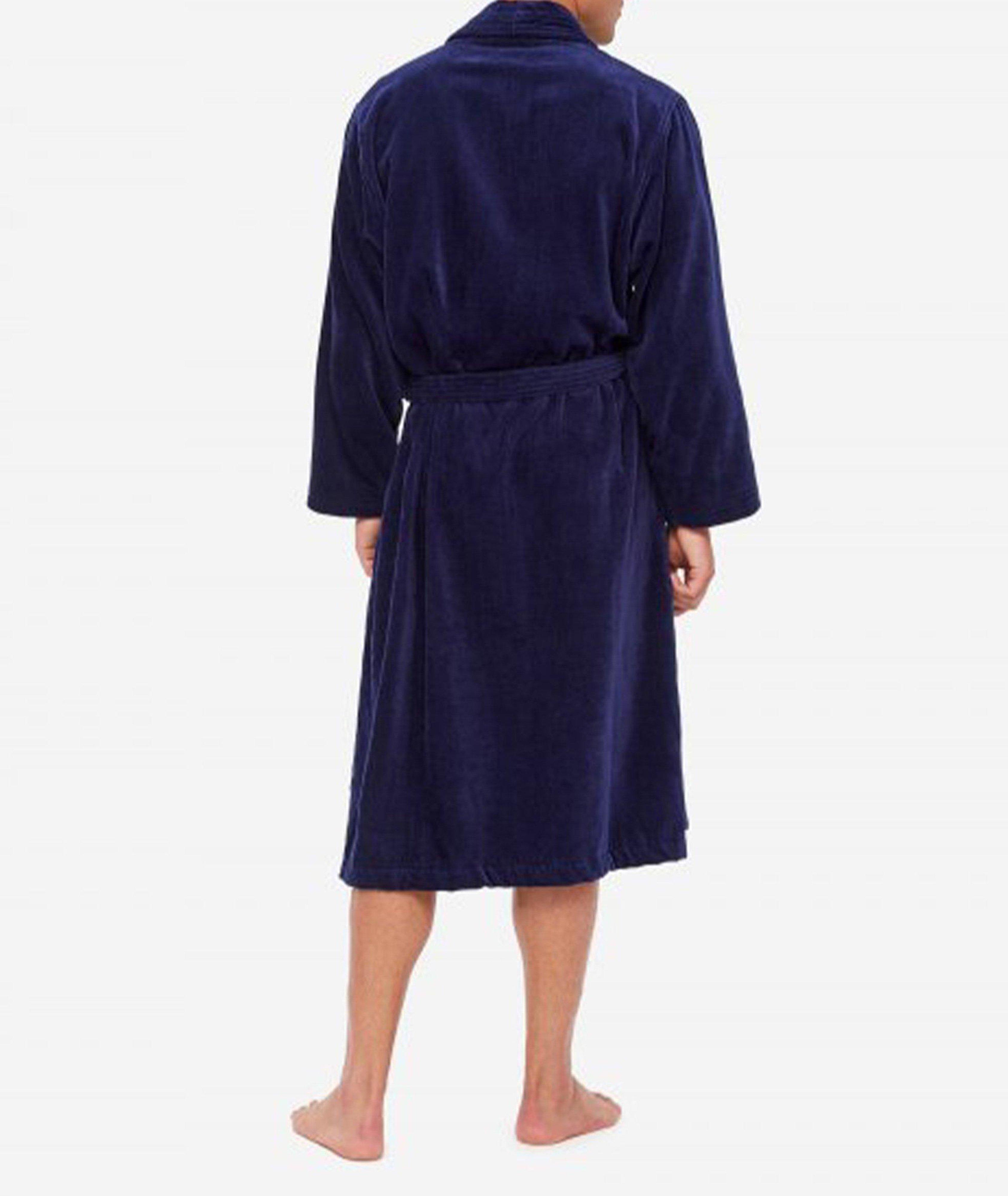 Red Triton belted striped cotton-blend velour robe, Derek Rose