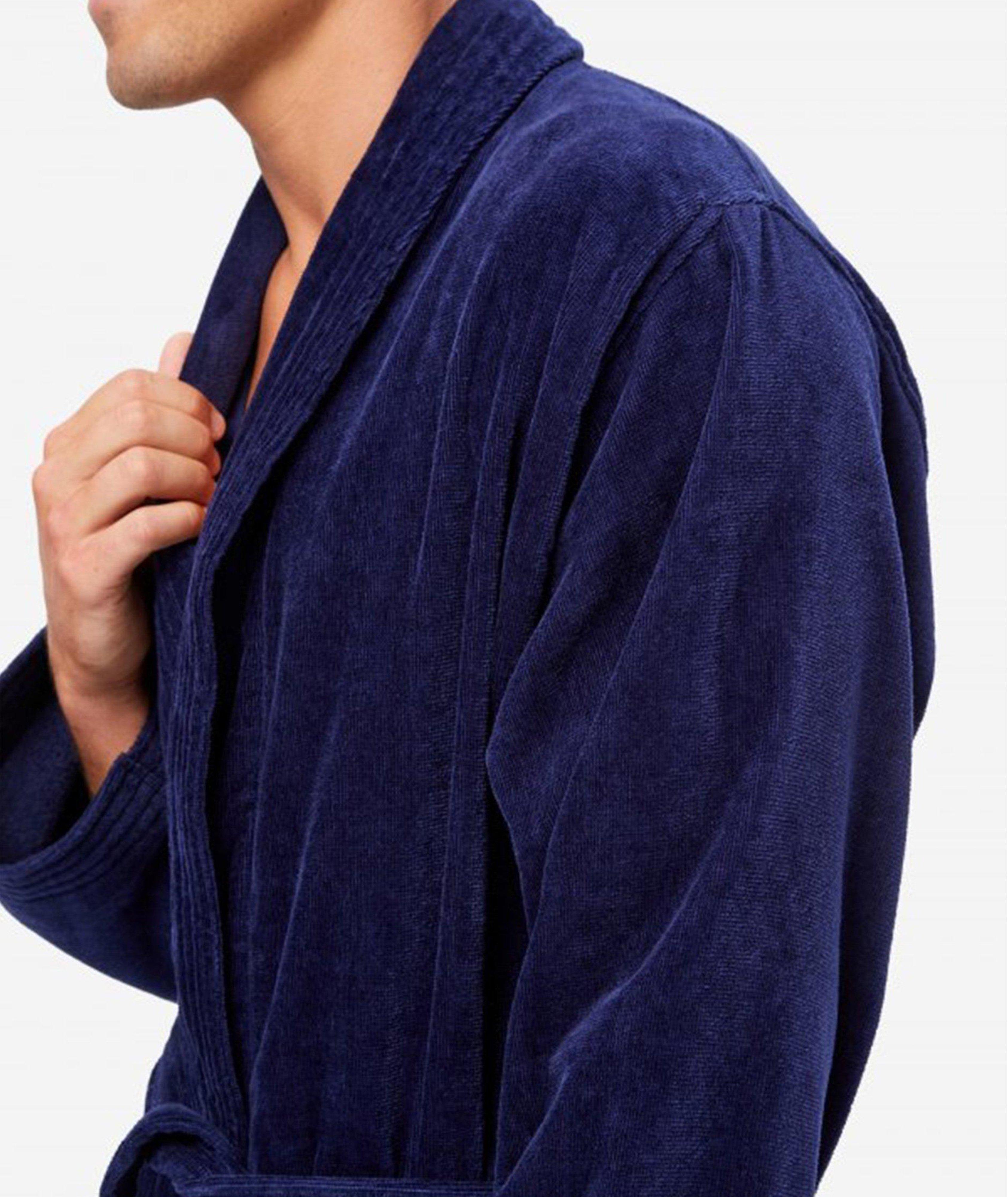 Derek Rose Men's Bathrobe Aston 31 Terry Cotton Blue